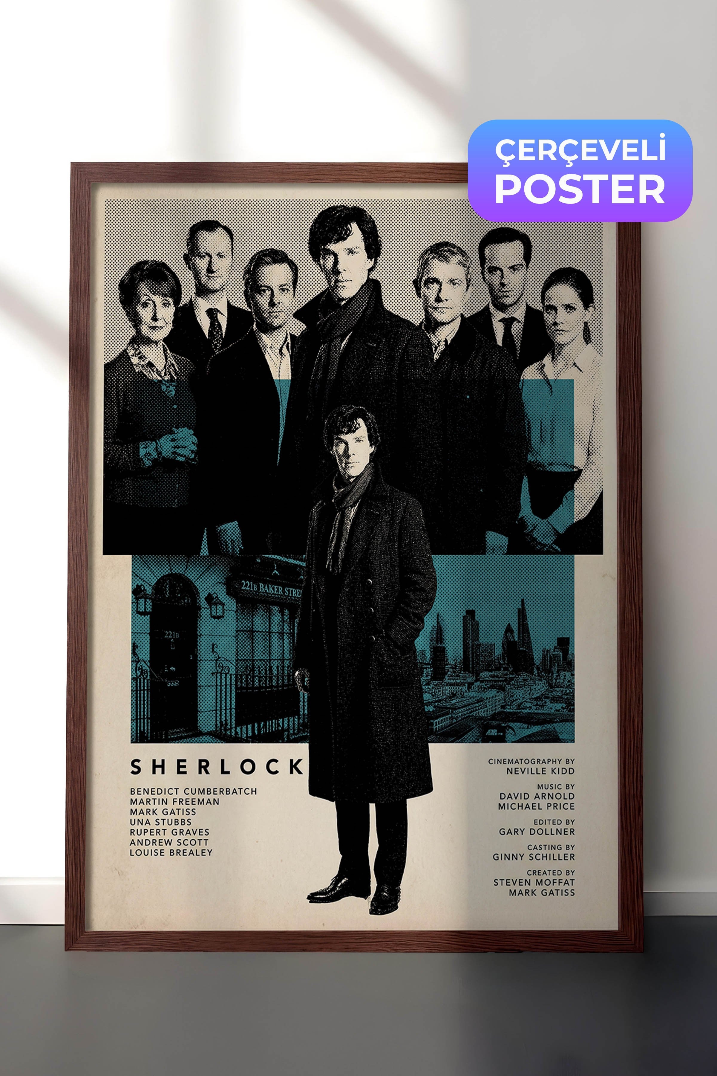 Sherlock Kahverengi Çerçeveli Poster, Sinema ve Dizi Tablo, Film Dizi Afişleri NO:112783