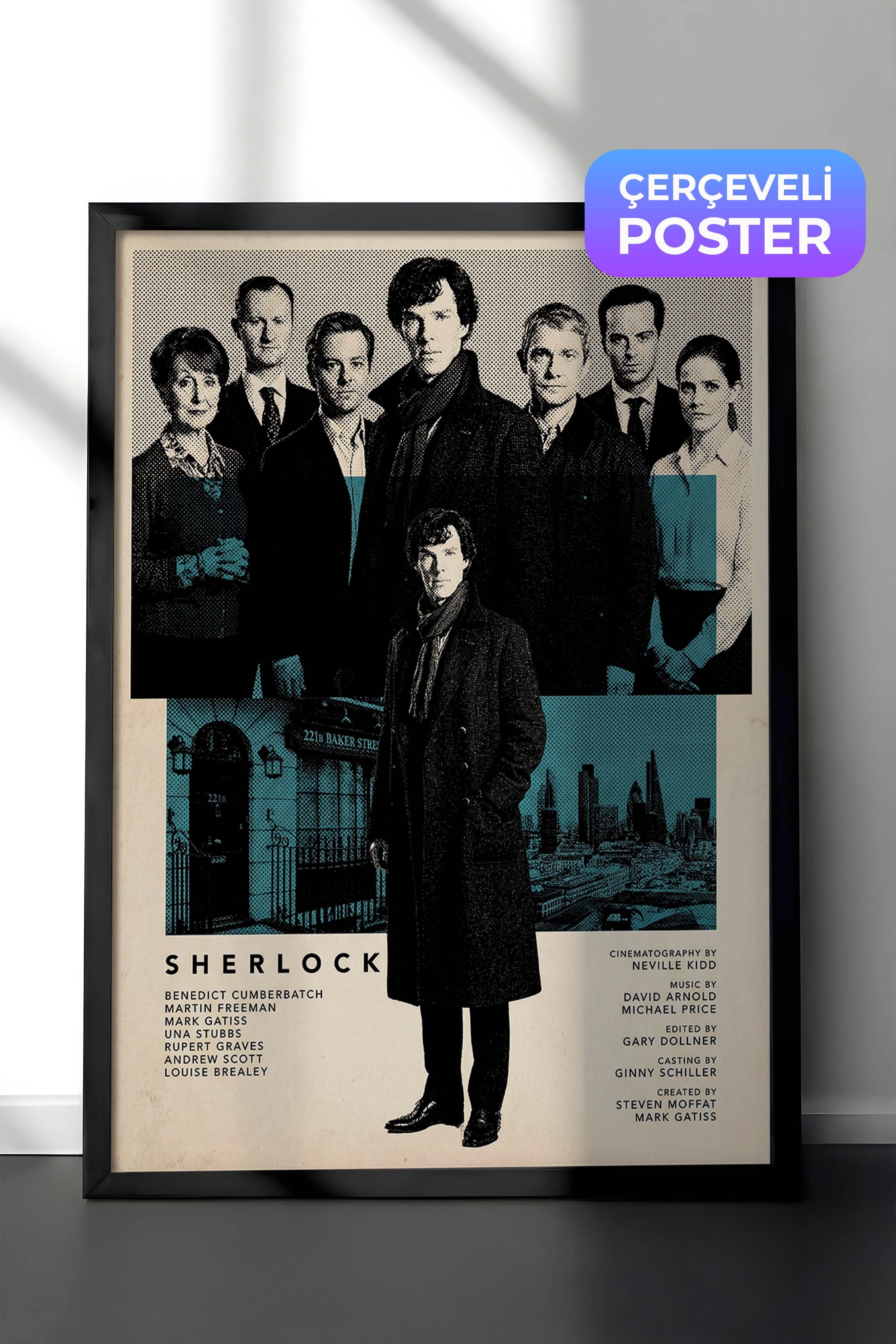 Sherlock Siyah Çerçeveli Poster, Sinema ve Dizi Tablo, Film Dizi Afişleri NO:112783