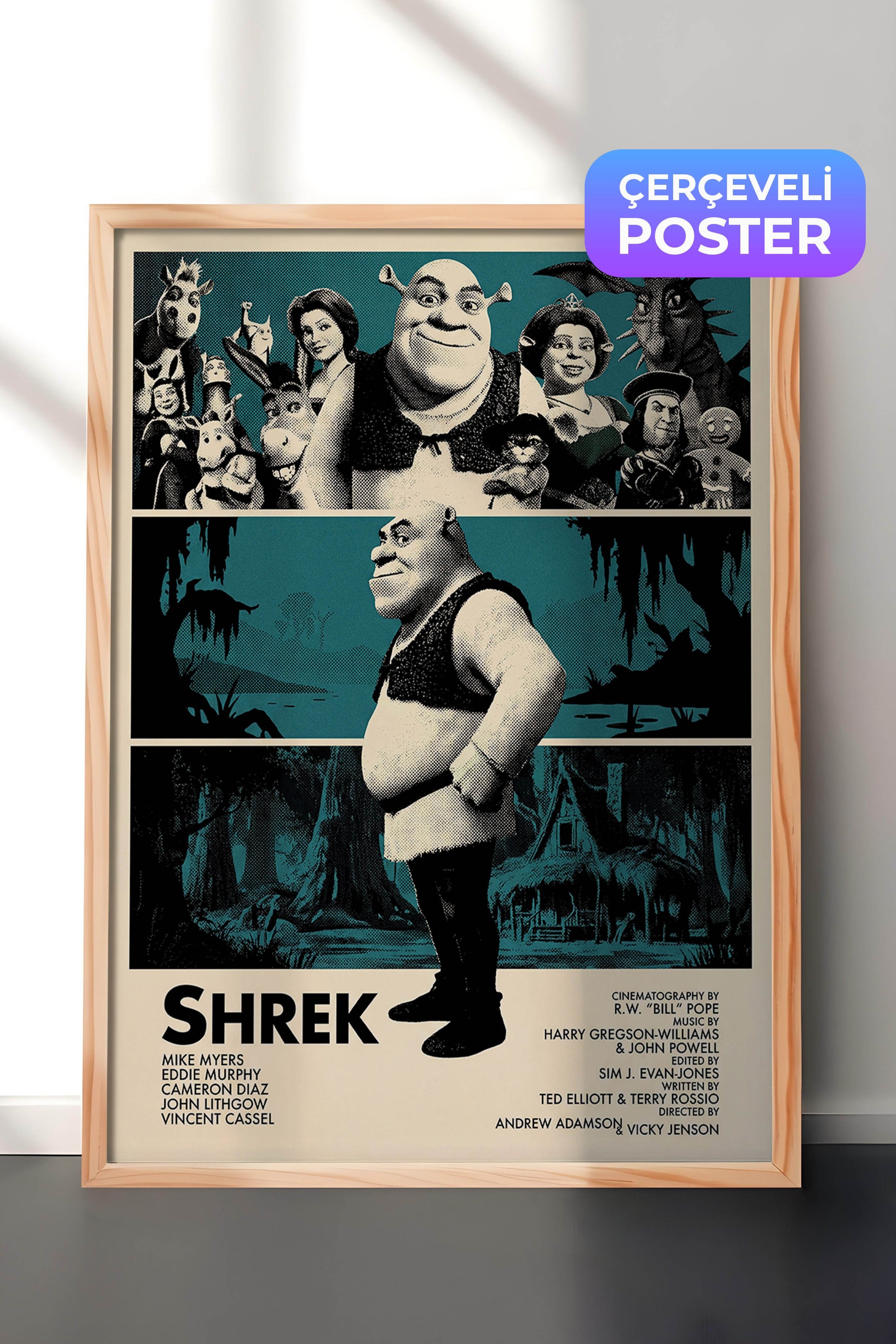 Shrek Ahşap Çerçeveli Poster, Sinema ve Dizi Tablo, Film Dizi Afişleri NO:112819