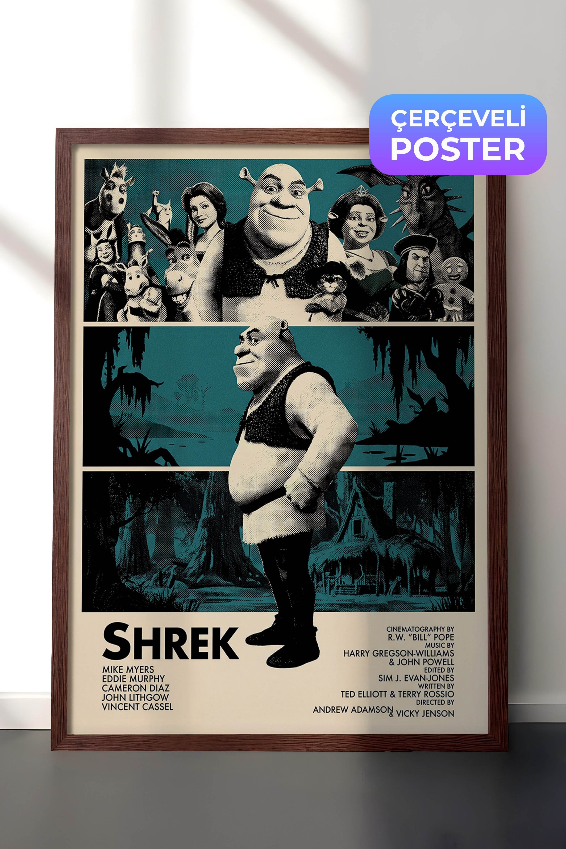Shrek Kahverengi Çerçeveli Poster, Sinema ve Dizi Tablo, Film Dizi Afişleri NO:112819