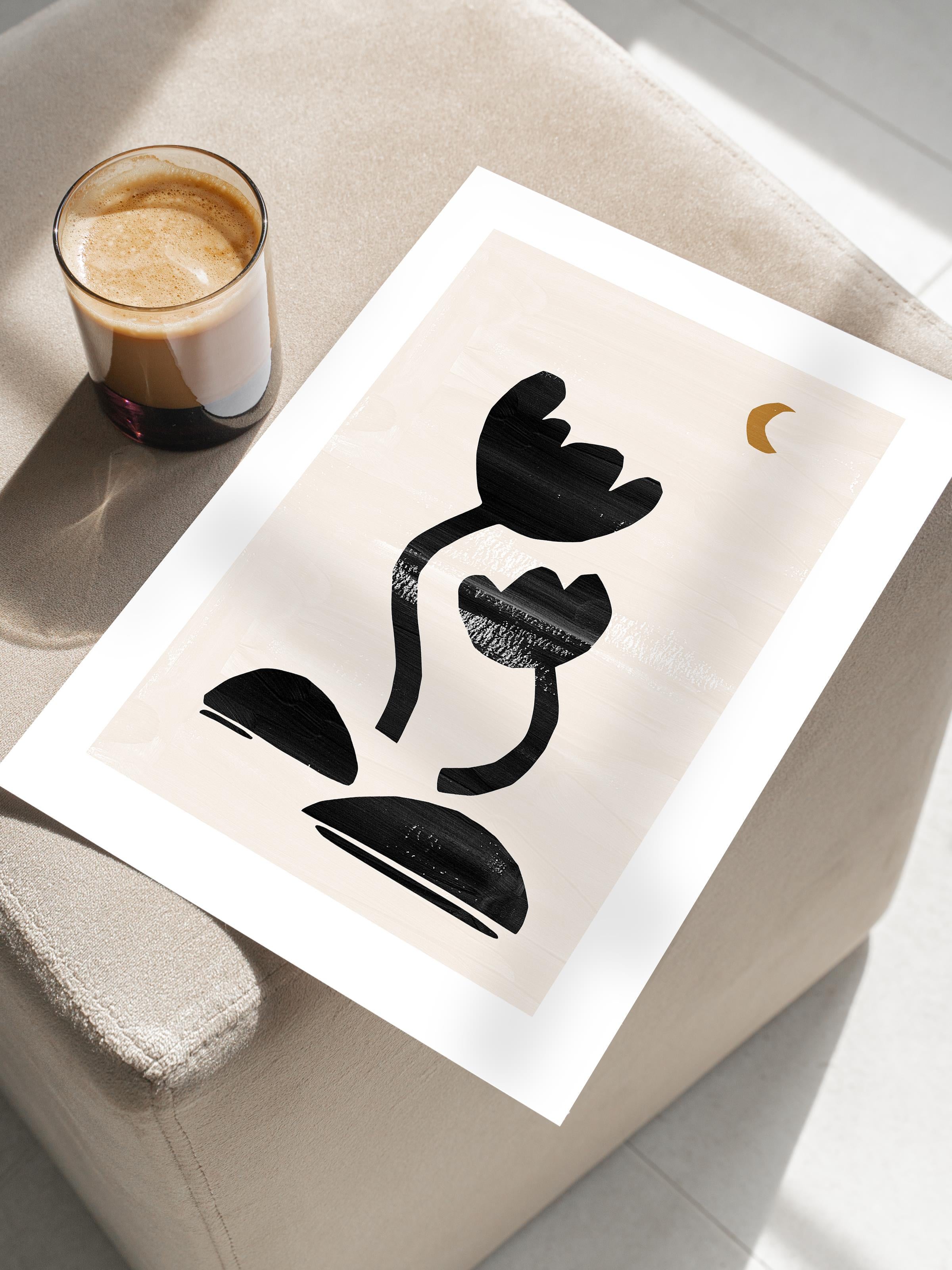 Siyah Beyaz Boho Duvar Dekoru, Çerçevesiz Poster, Çerçevesiz Duvar Tablosu - Fine Art Kağıt