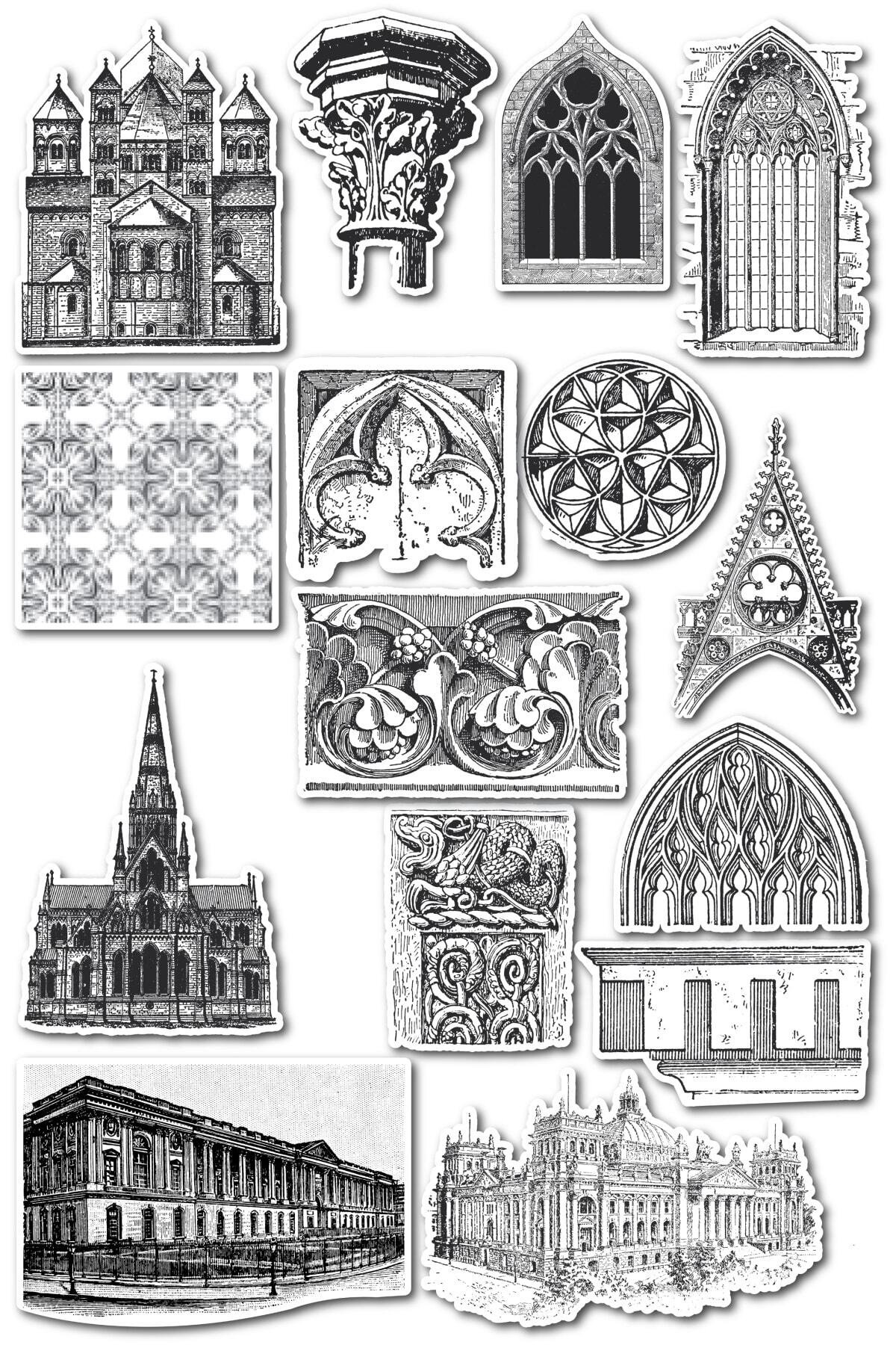 Siyah Beyaz Temalı Sticker Seti - 14 Adet Etiket Seti- Telefon, Tablet, Defter Laptop Uyumlu Etiket