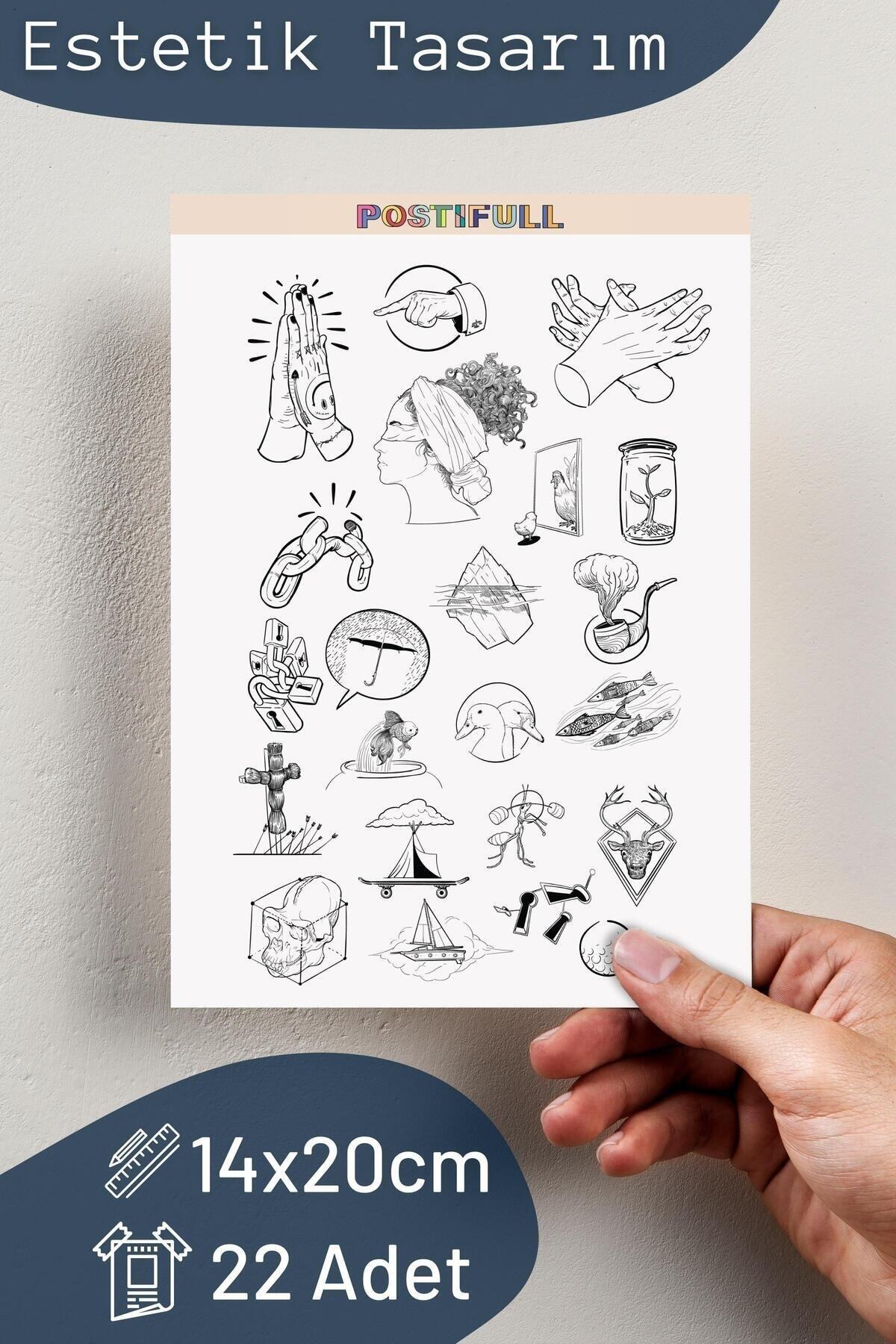 Siyah Beyaz Temalı Sticker Seti - 22 Adet Etiket Seti- Telefon, Tablet, Defter Laptop Uyumlu Etiket