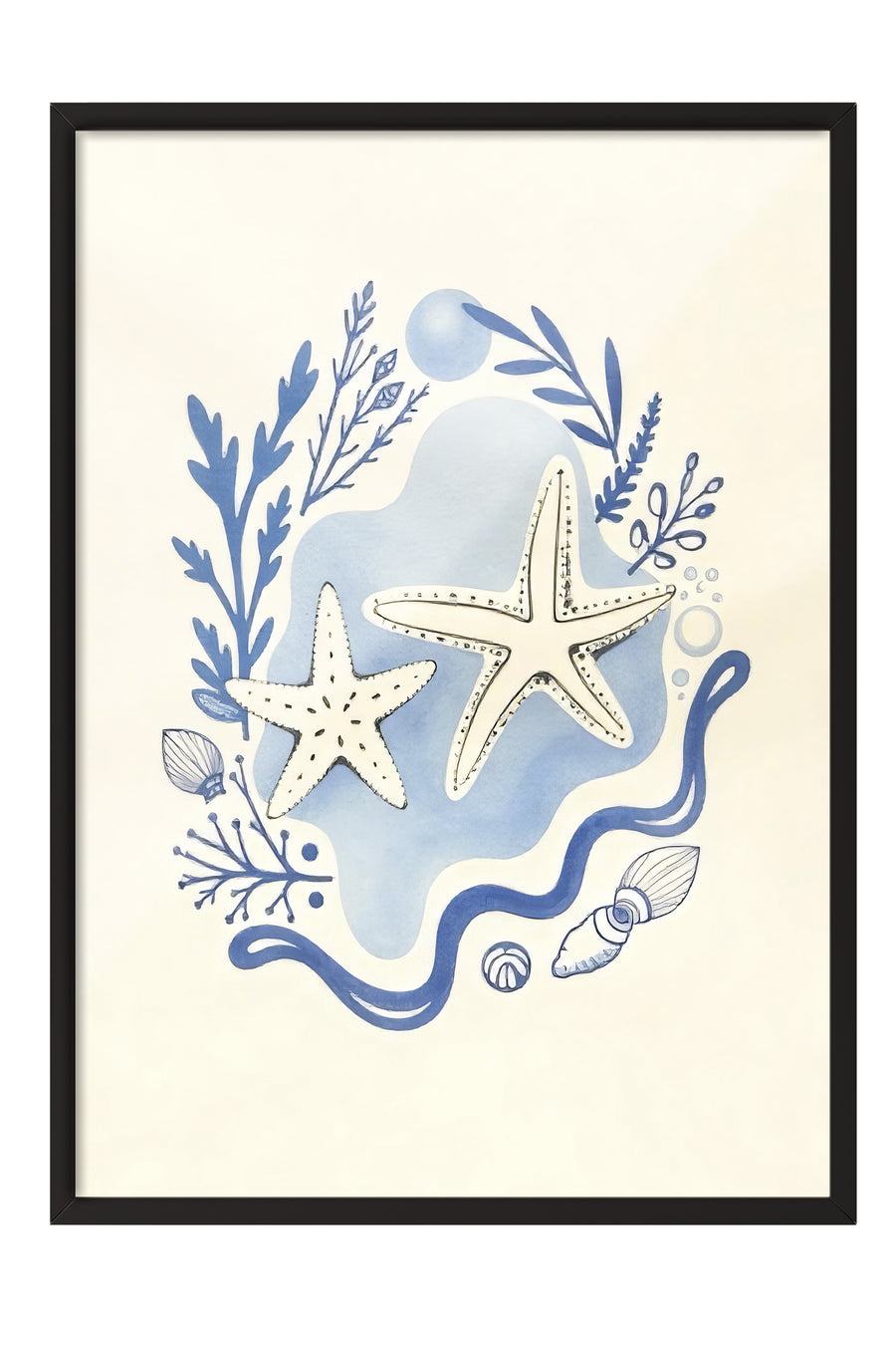Yıldız Balıkları ve Deniz Bitkileri Poster Poster – Siyah Çerçeveli Tablo