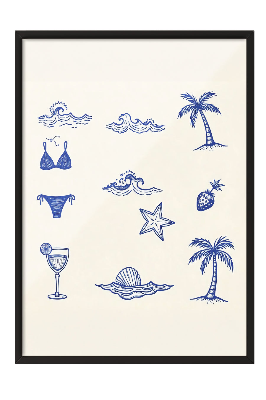 Deniz ve Tropikal Desenler Poster Poster – Siyah Çerçeveli Tablo