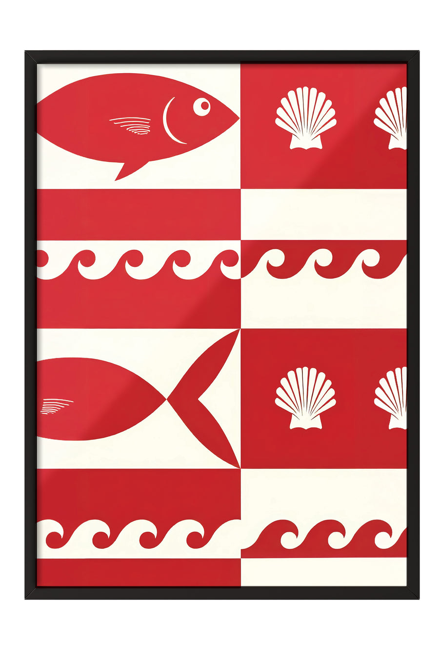 Deniz Temalı Grafik Desen Poster Poster – Siyah Çerçeveli Tablo