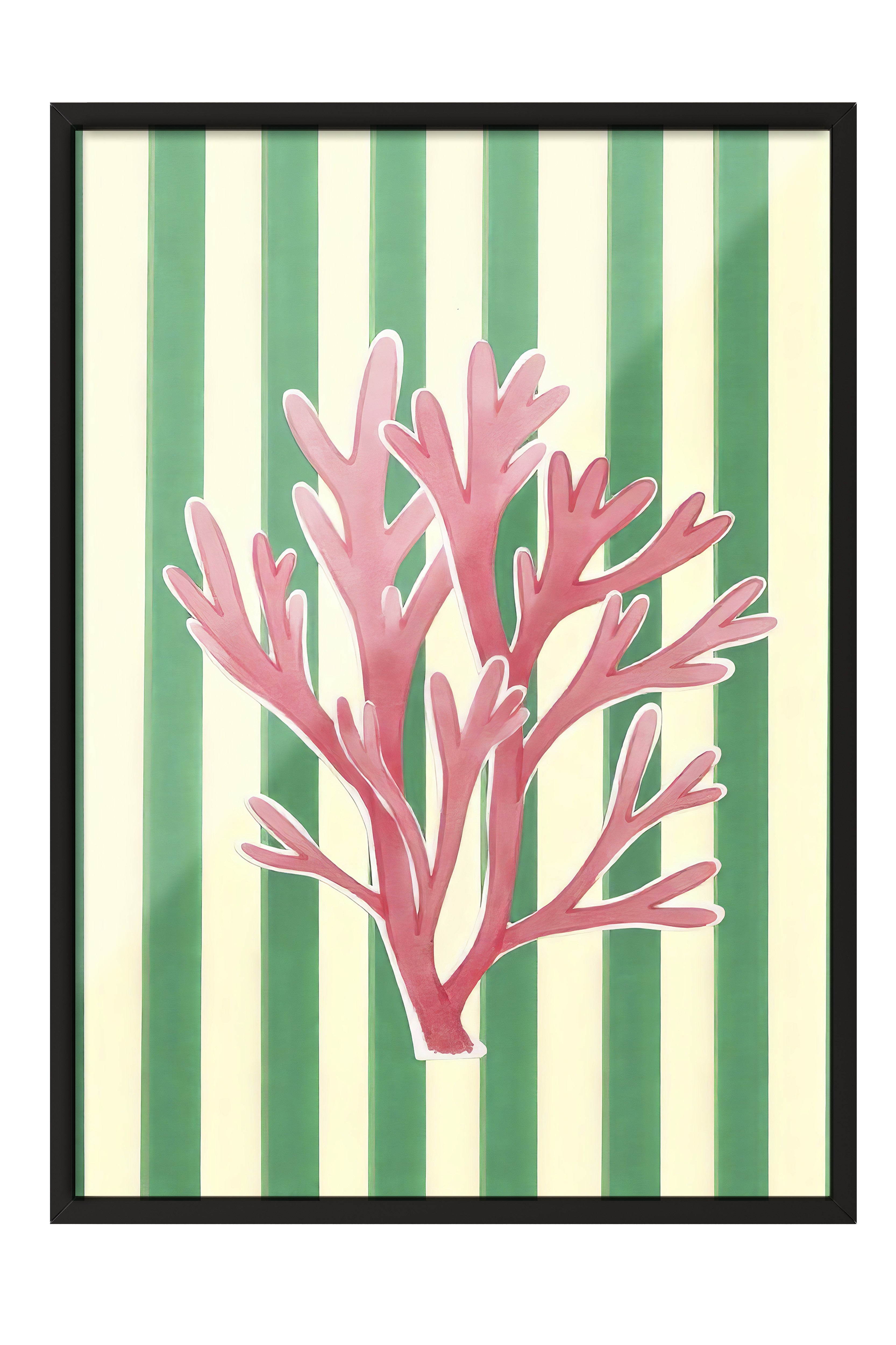 Siyah Çerçeveli Poster Tablo, Pembe Mercan, İllüstrasyon, Pembe Renk Poster, 2025 Yaz Seçkisi, NO:109506