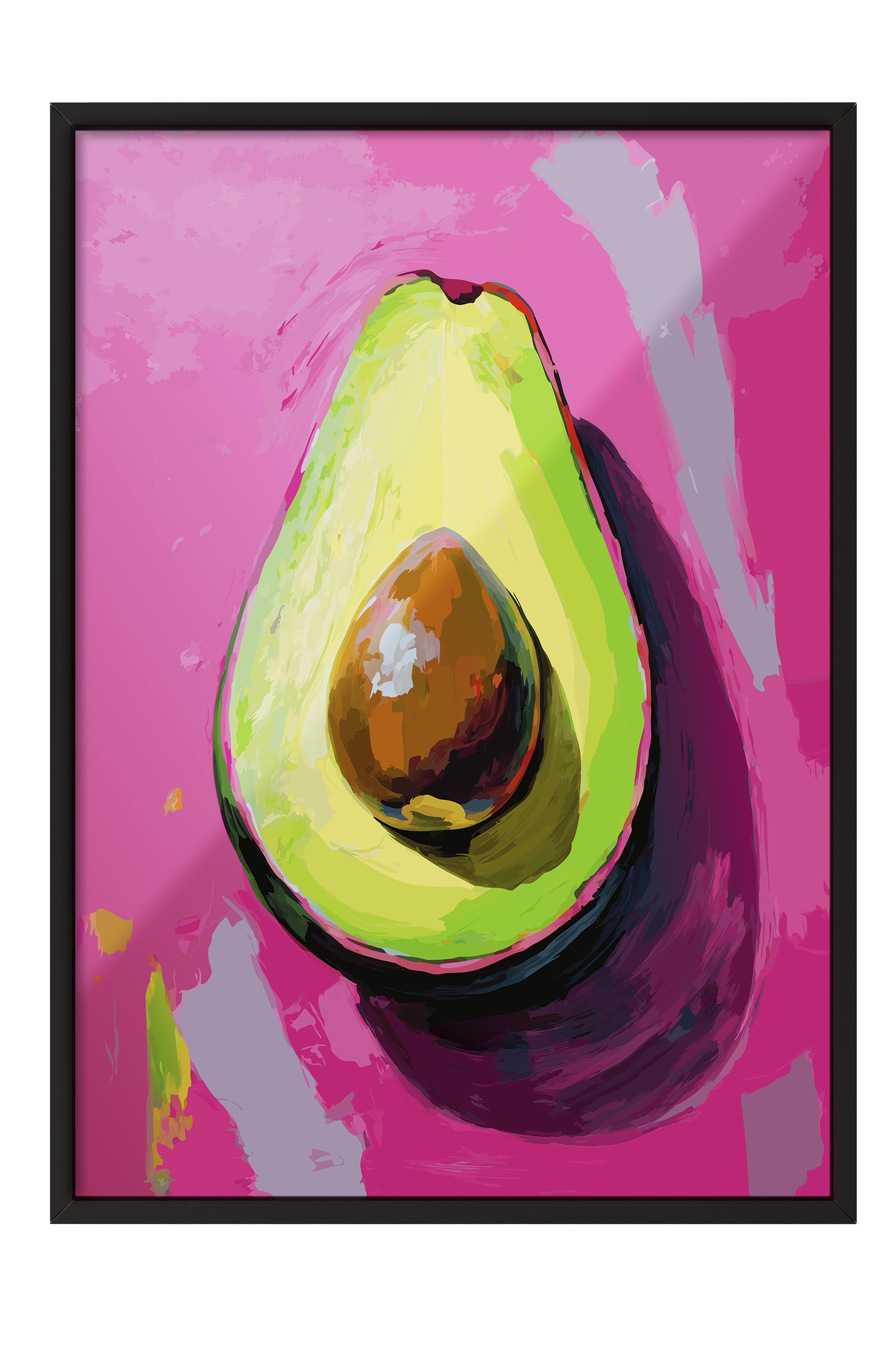 Siyah Çerçeveli Tablo, Avokado, illüstrasyon, Pop Art, Pembe, Yeşil Renk Poster, 2025 Yaz Seçkisi, NO:109866
