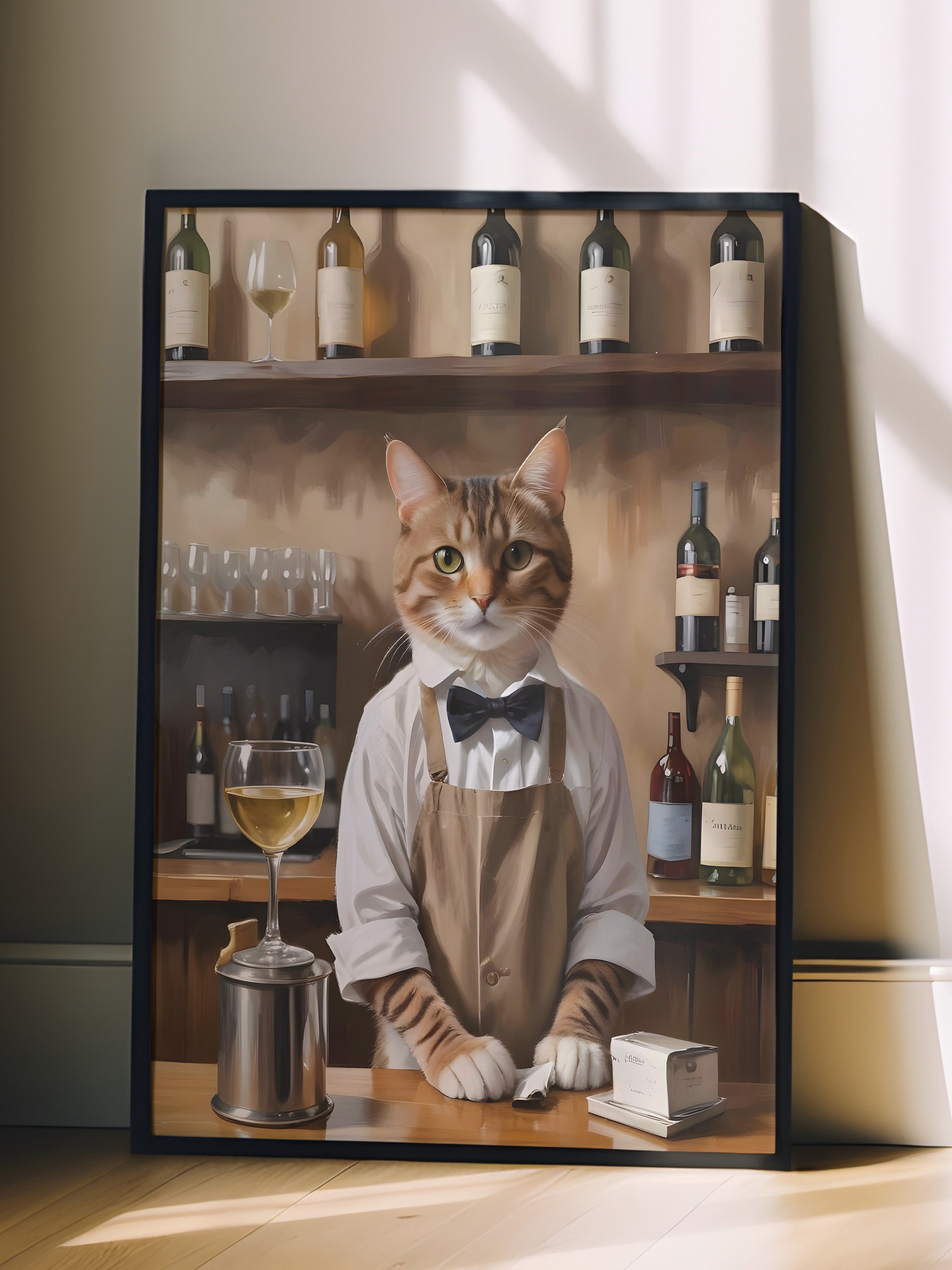 Siyah Çerçeveli Tablo, Barista Cat, Comfort Serisi Poster ve Duvar Tablosu, NO:108928