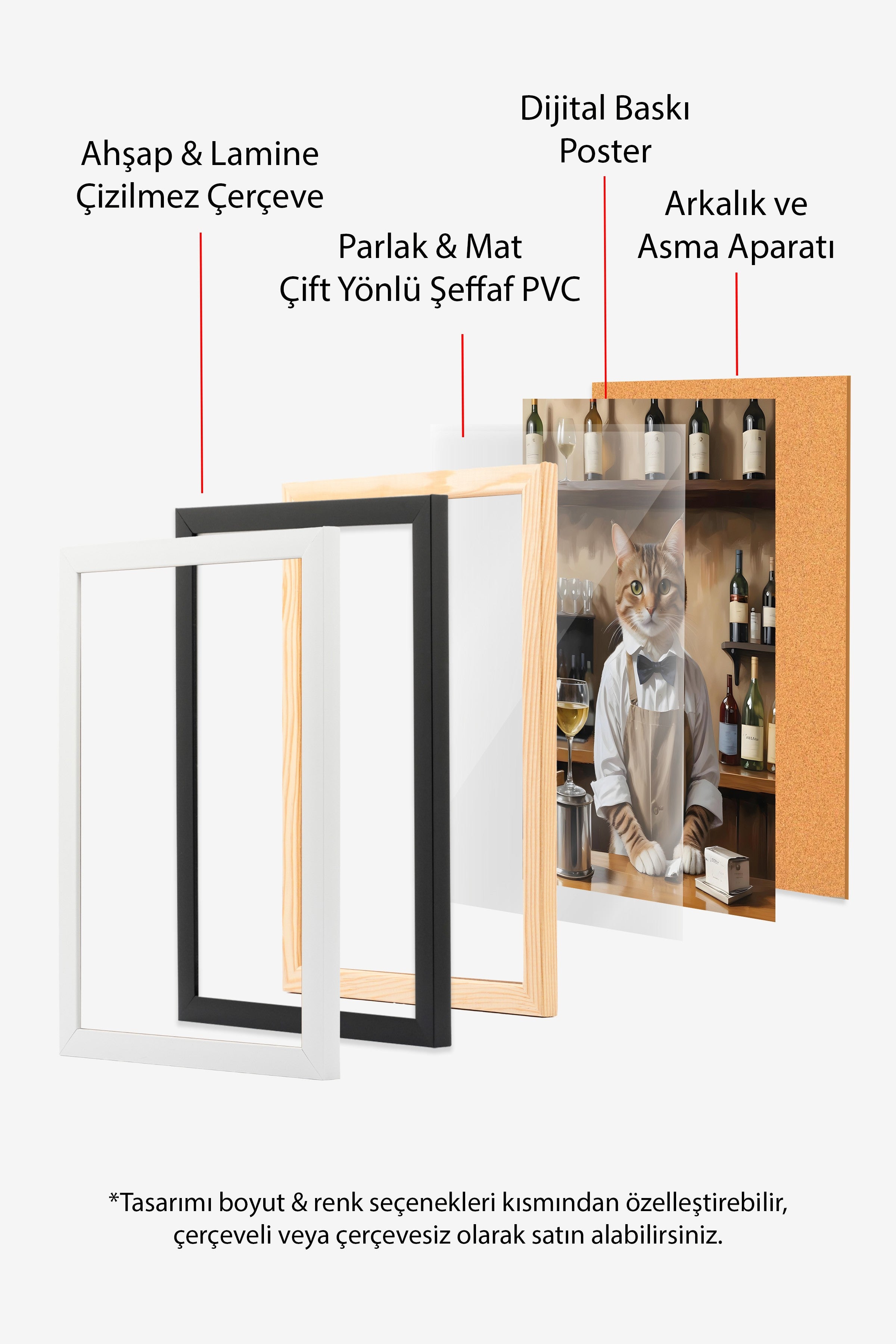 Siyah Çerçeveli Tablo, Barista Cat, Comfort Serisi Poster ve Duvar Tablosu, NO:108928
