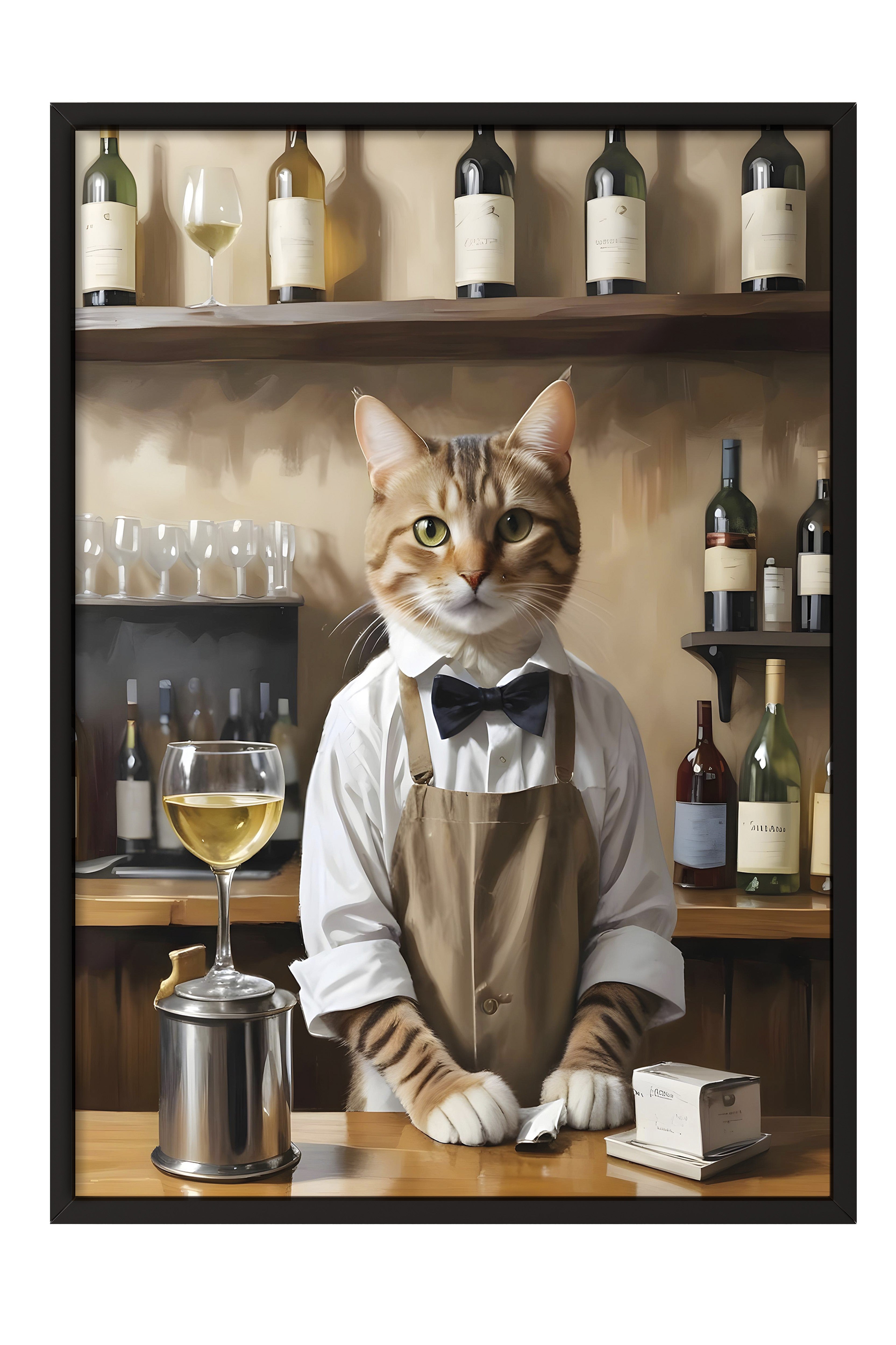 Siyah Çerçeveli Tablo, Barista Cat, Comfort Serisi Poster ve Duvar Tablosu, NO:108928