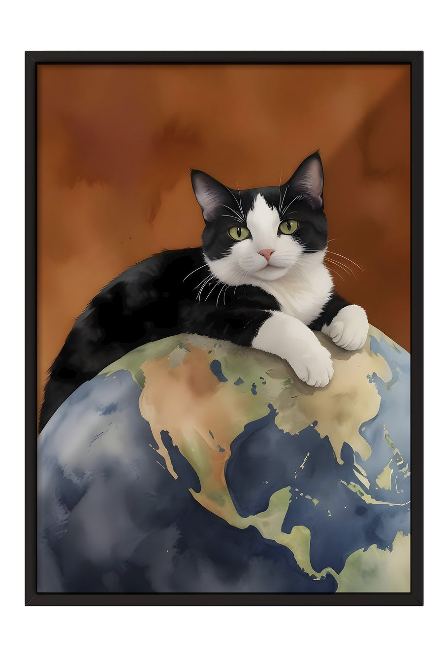 Kedi ve Dünya Poster – Siyah Çerçeveli Tablo
