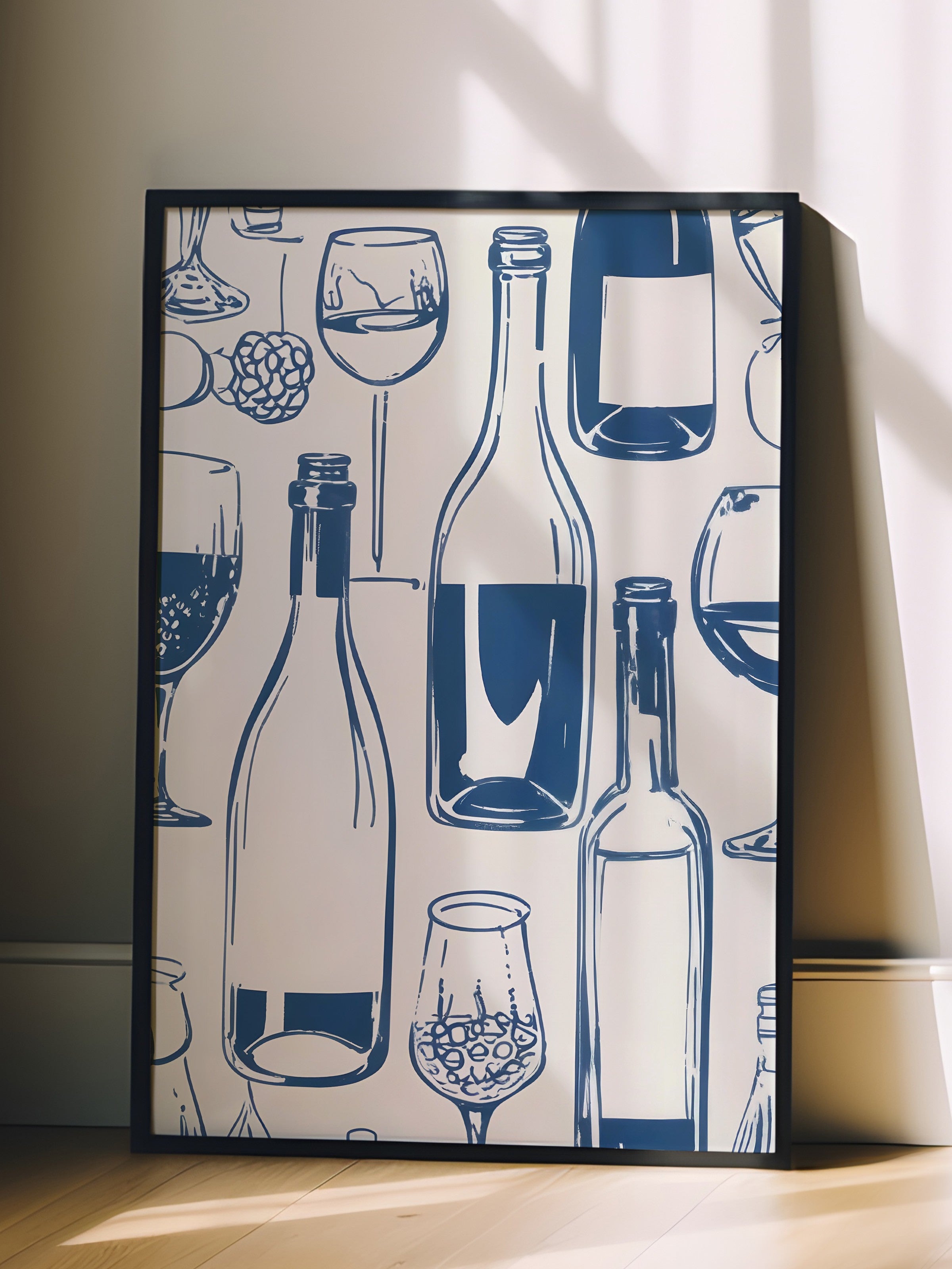 Siyah Çerçeveli Tablo, Bottles On A Table, Comfort Serisi Mutfak Duvar Tablosu, NO:109120