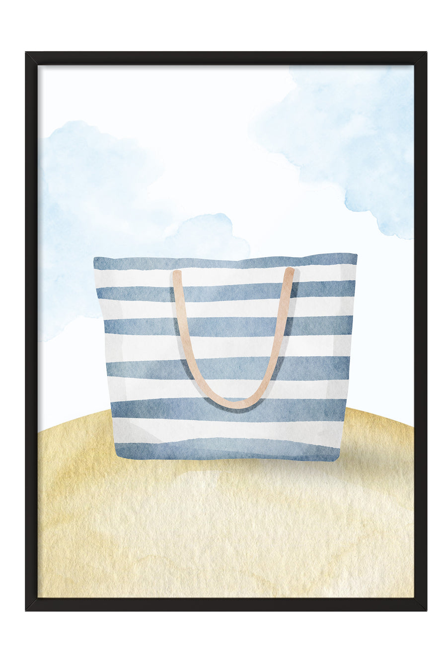 Çizgili Plaj Çantası Minimalist Poster – Siyah Çerçeveli Tablo