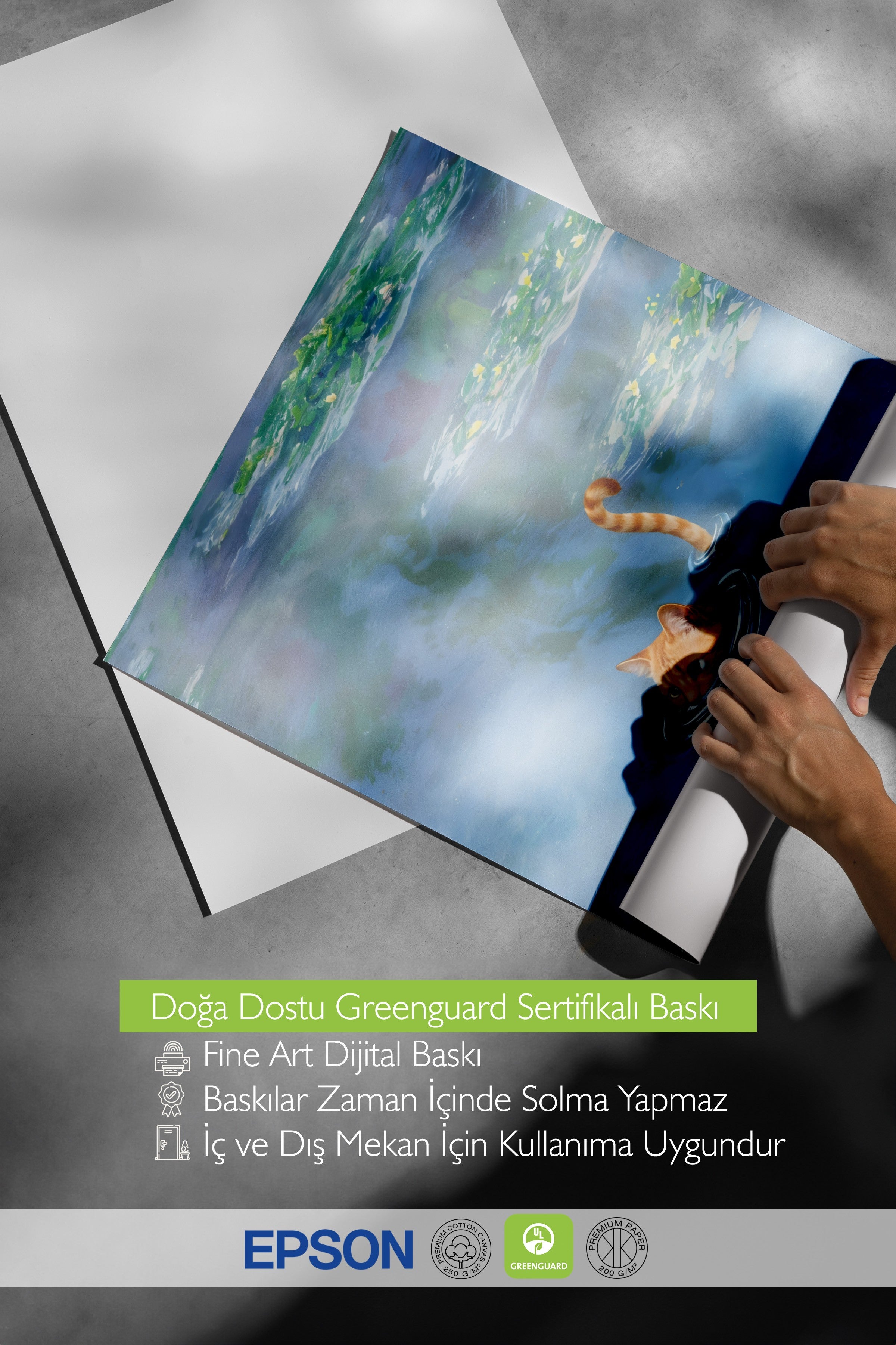 Siyah Çerçeveli Tablo, Cat Print Waterlily - 1, Comfort Serisi Poster ve Duvar Tablosu, NO:108966