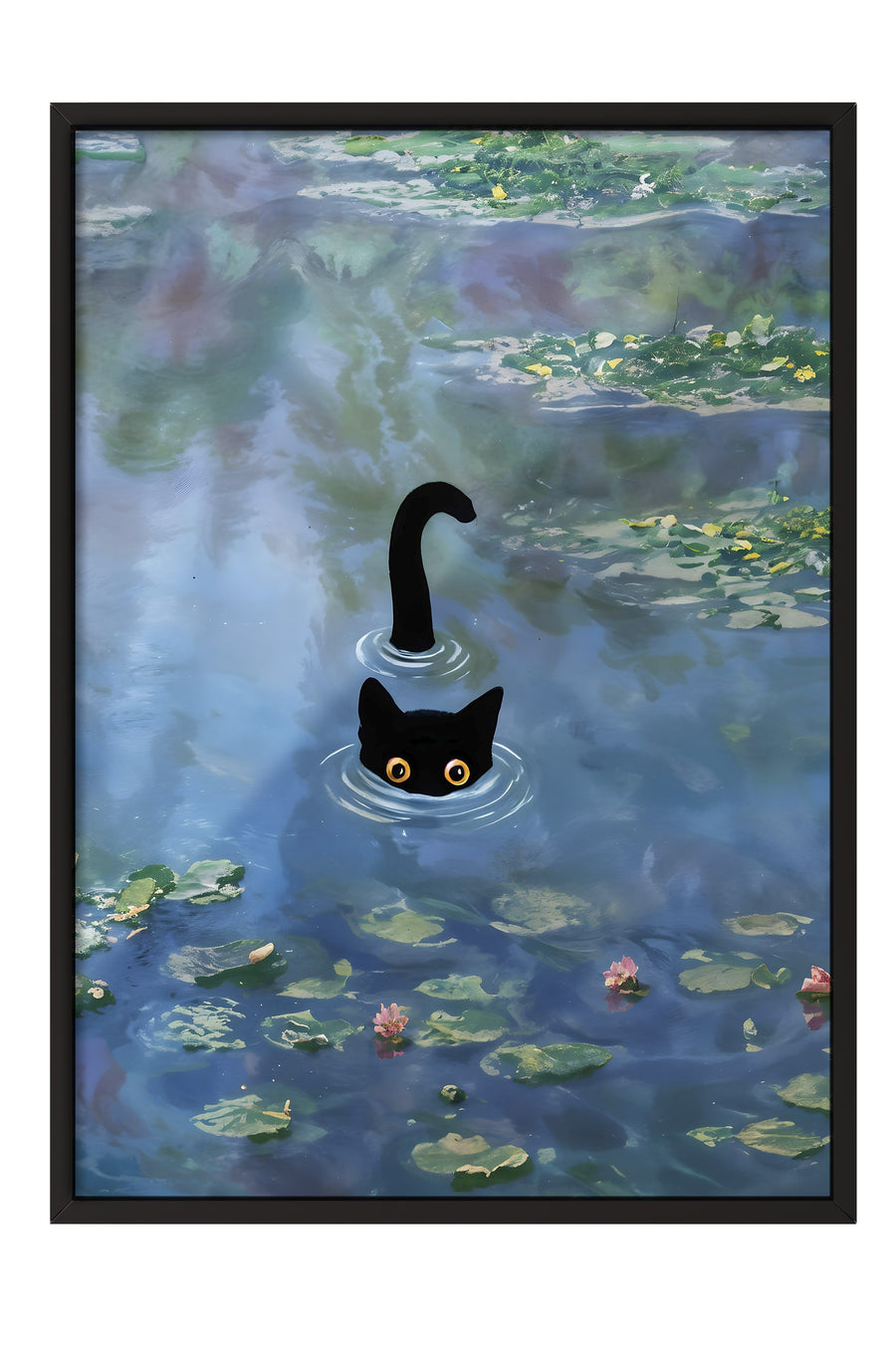 Gölde Yüzen Kedi Poster – Siyah Çerçeveli Tablo