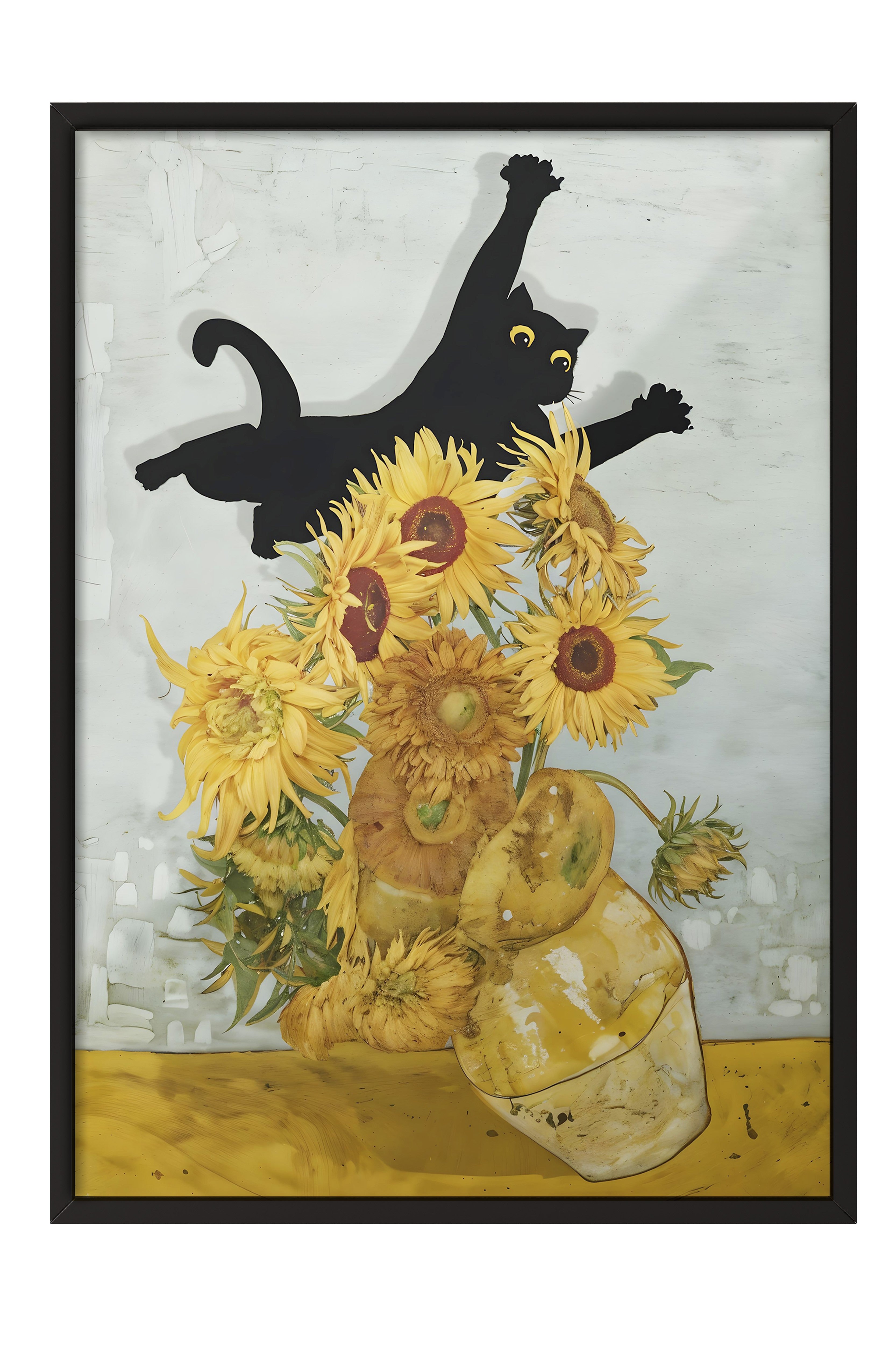 Siyah Çerçeveli Tablo, Cat Print Van Gogh, Comfort Serisi Poster ve Duvar Tablosu, NO:108965