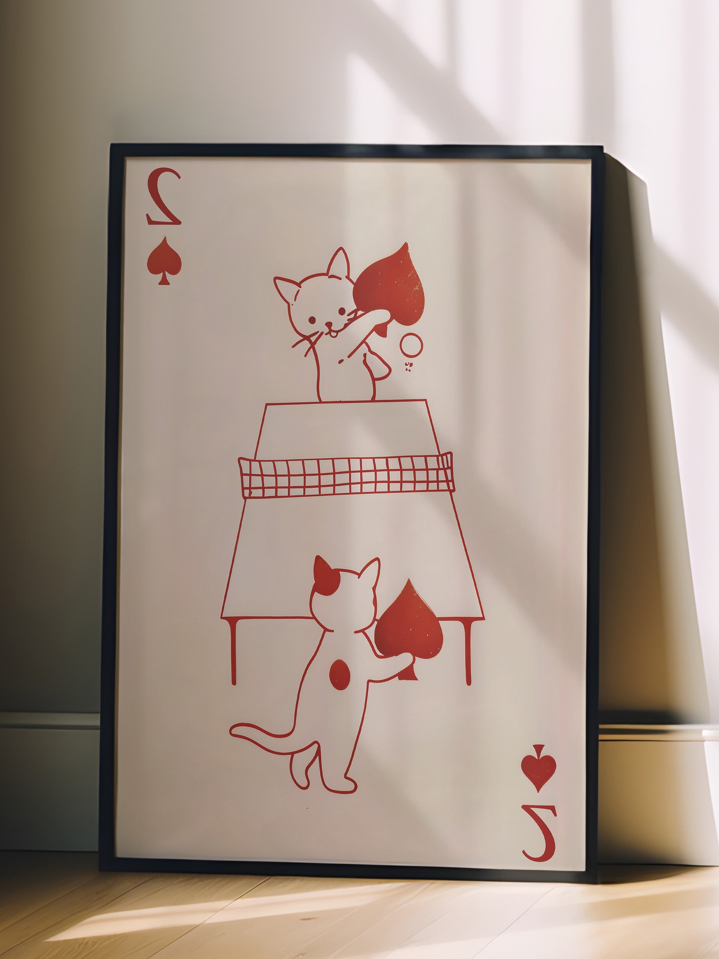 Siyah Çerçeveli Tablo, Cats Playing Card, Comfort Serisi Poster ve Duvar Tablosu, NO:108937