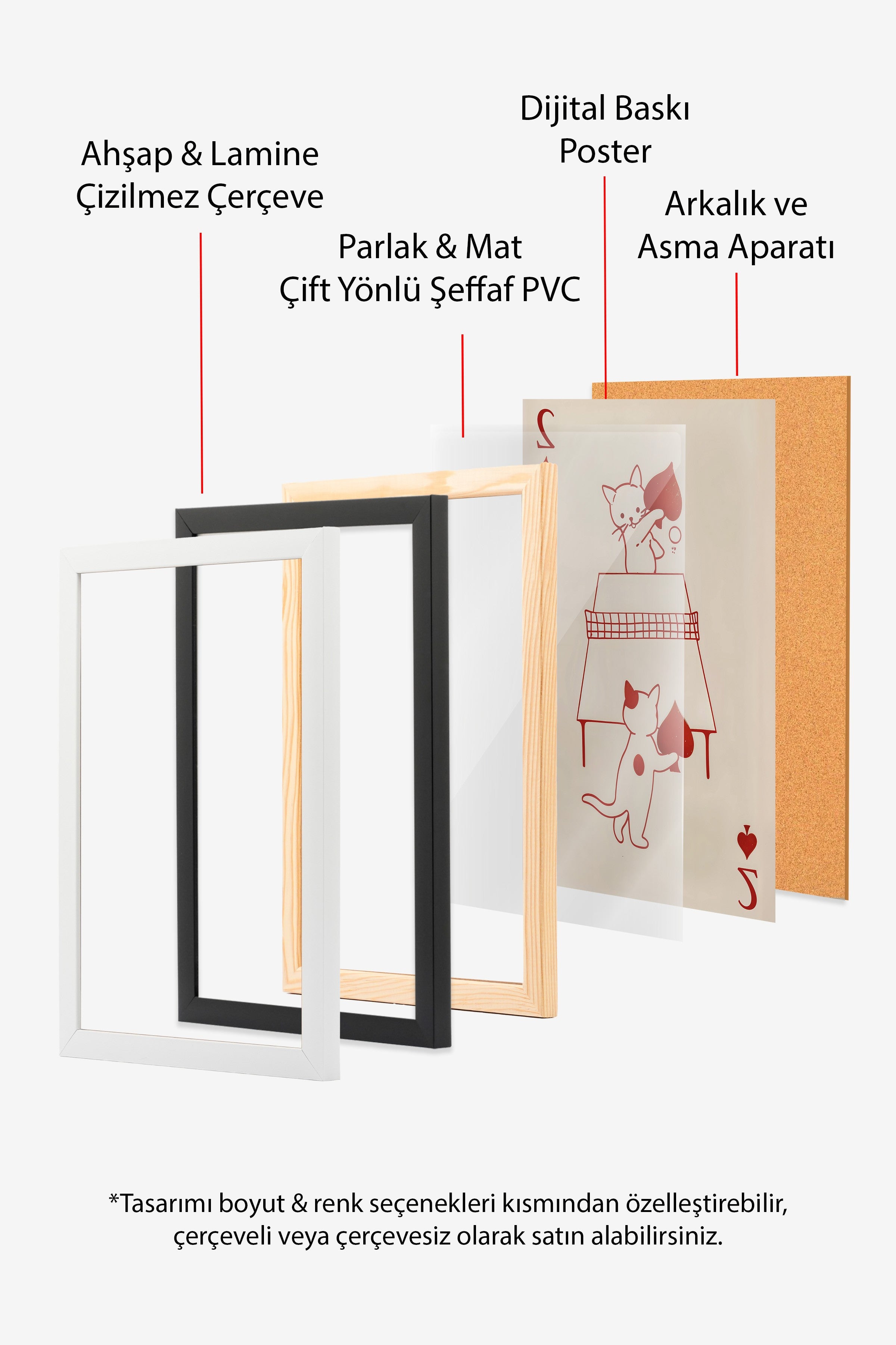 Siyah Çerçeveli Tablo, Cats Playing Card, Comfort Serisi Poster ve Duvar Tablosu, NO:108937