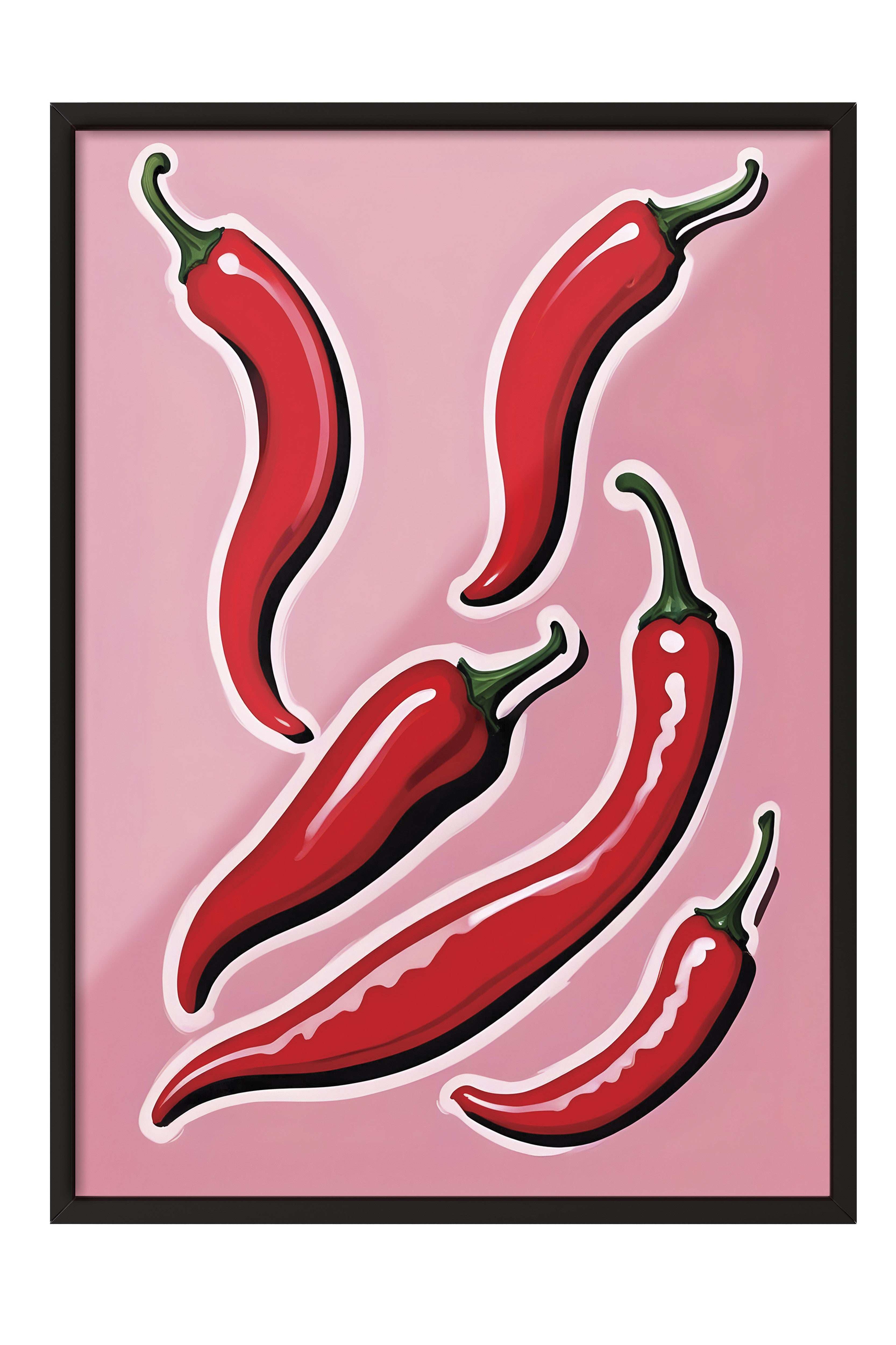 Siyah Çerçeveli Tablo, Chili Pepper, Comfort Serisi Mutfak Duvar Tablosu, NO:109057
