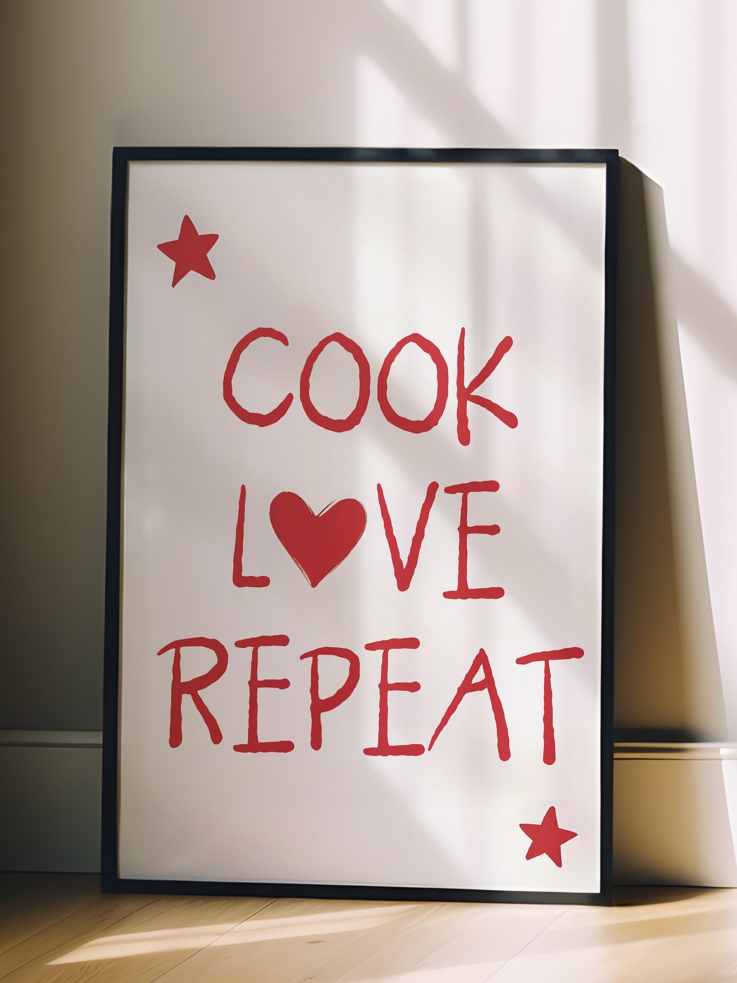 Siyah Çerçeveli Tablo, Cook, Love, Repeat, Comfort Serisi Mutfak Duvar Tablosu, NO:109051