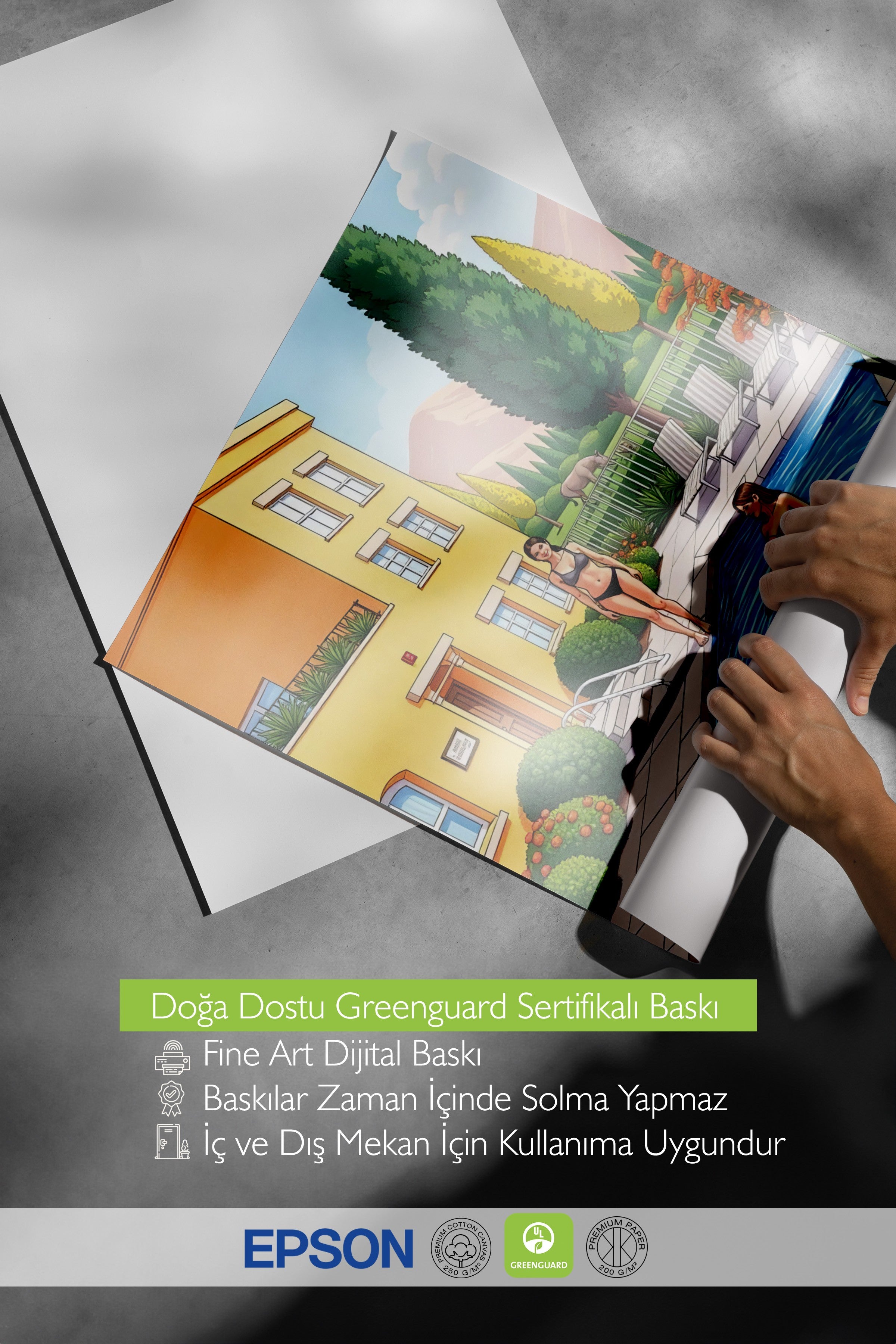 Siyah Çerçeveli Tablo, Havuz Partisi, İllüstrasyon, Maximalist, Mavi Renk Poster, 2025 Yaz Seçkisi, NO:109763