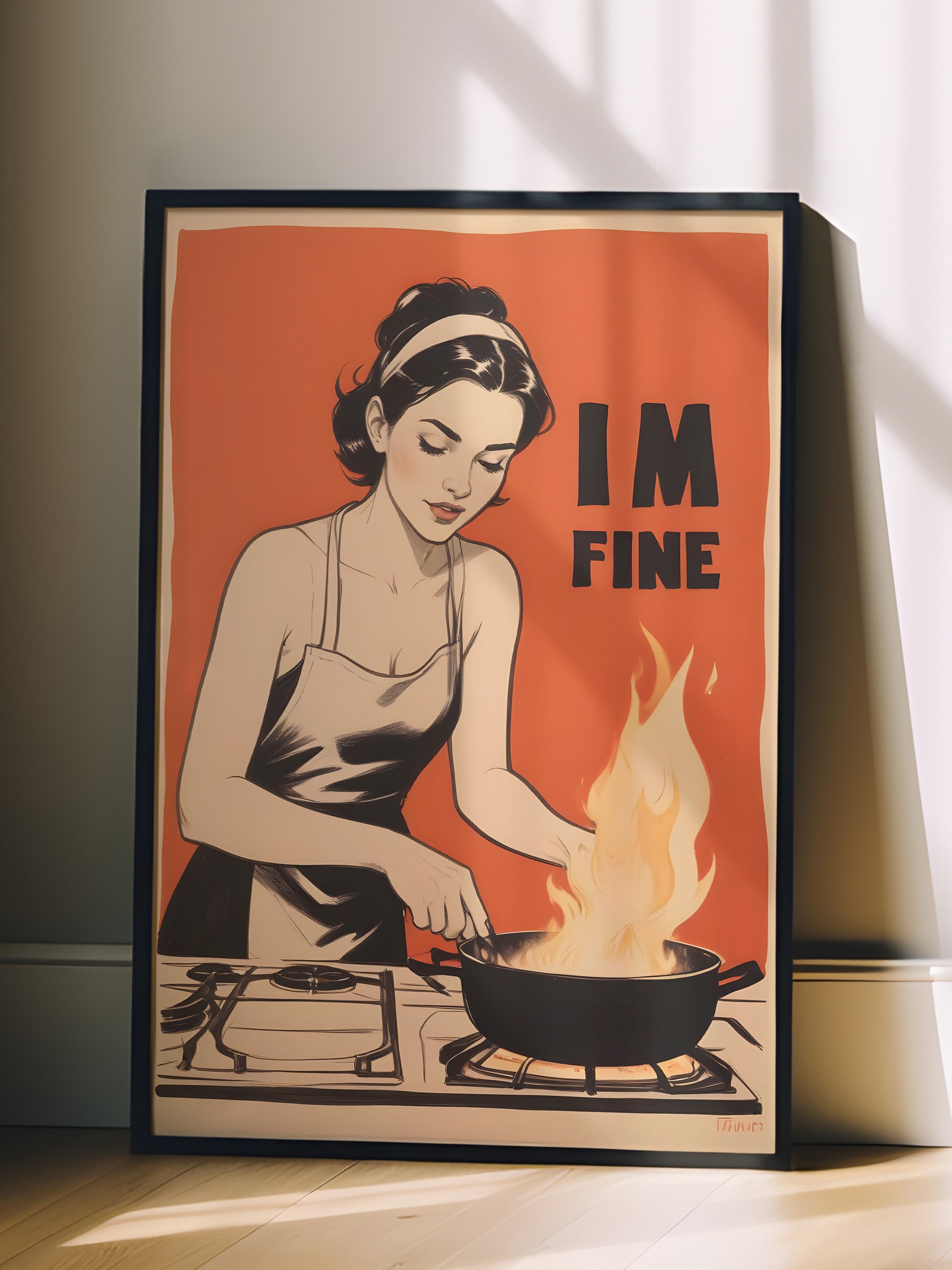Siyah Çerçeveli Tablo, I'm Fine, Comfort Serisi Mutfak Duvar Tablosu, NO:109050