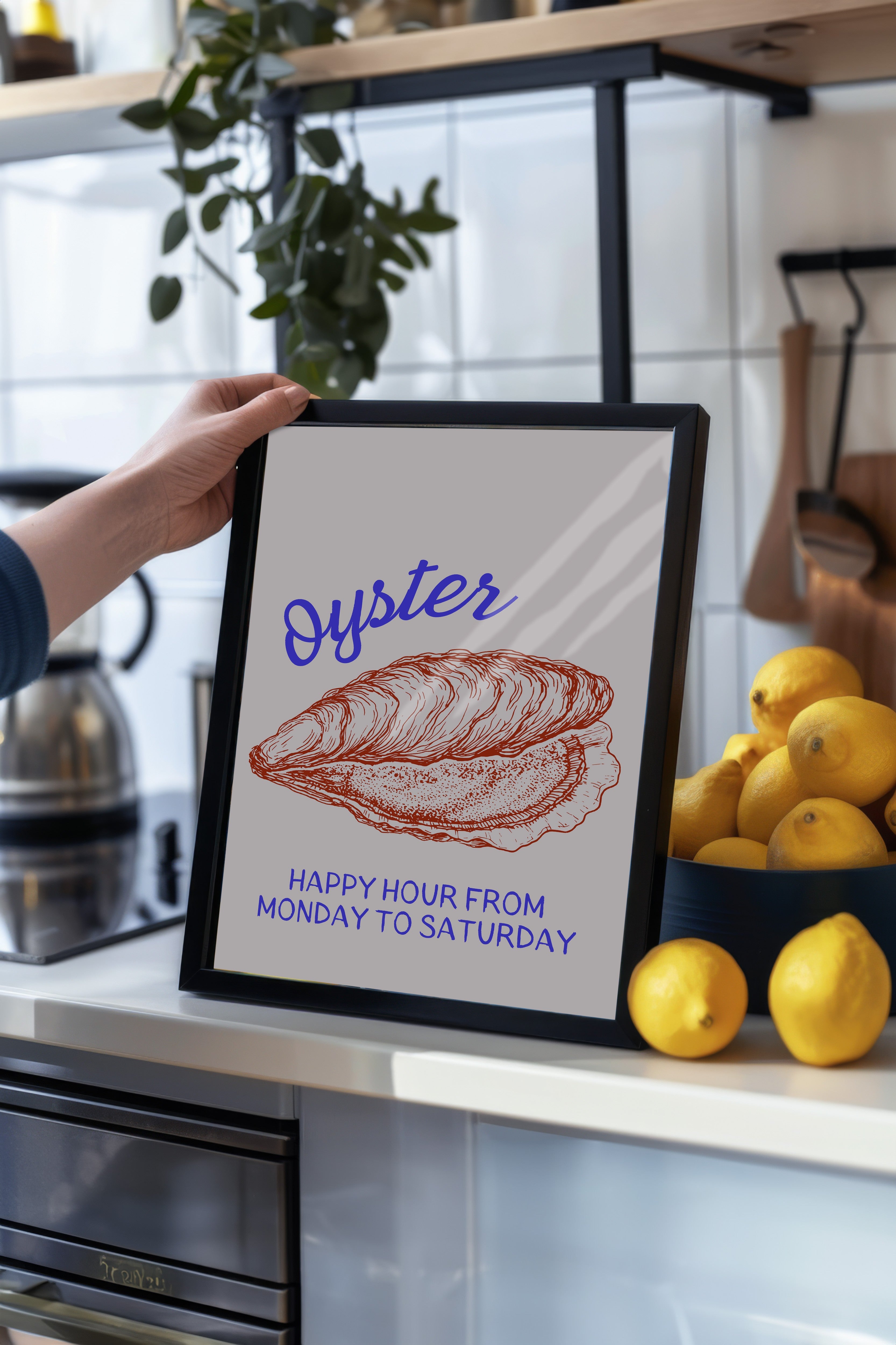 Siyah Çerçeveli Tablo, İstiridye, Metin, illüstrasyon, Minimalist, Pastel Tonlar, Kırmızı Renk Poster, 2025 Yaz Seçkisi, NO:109819