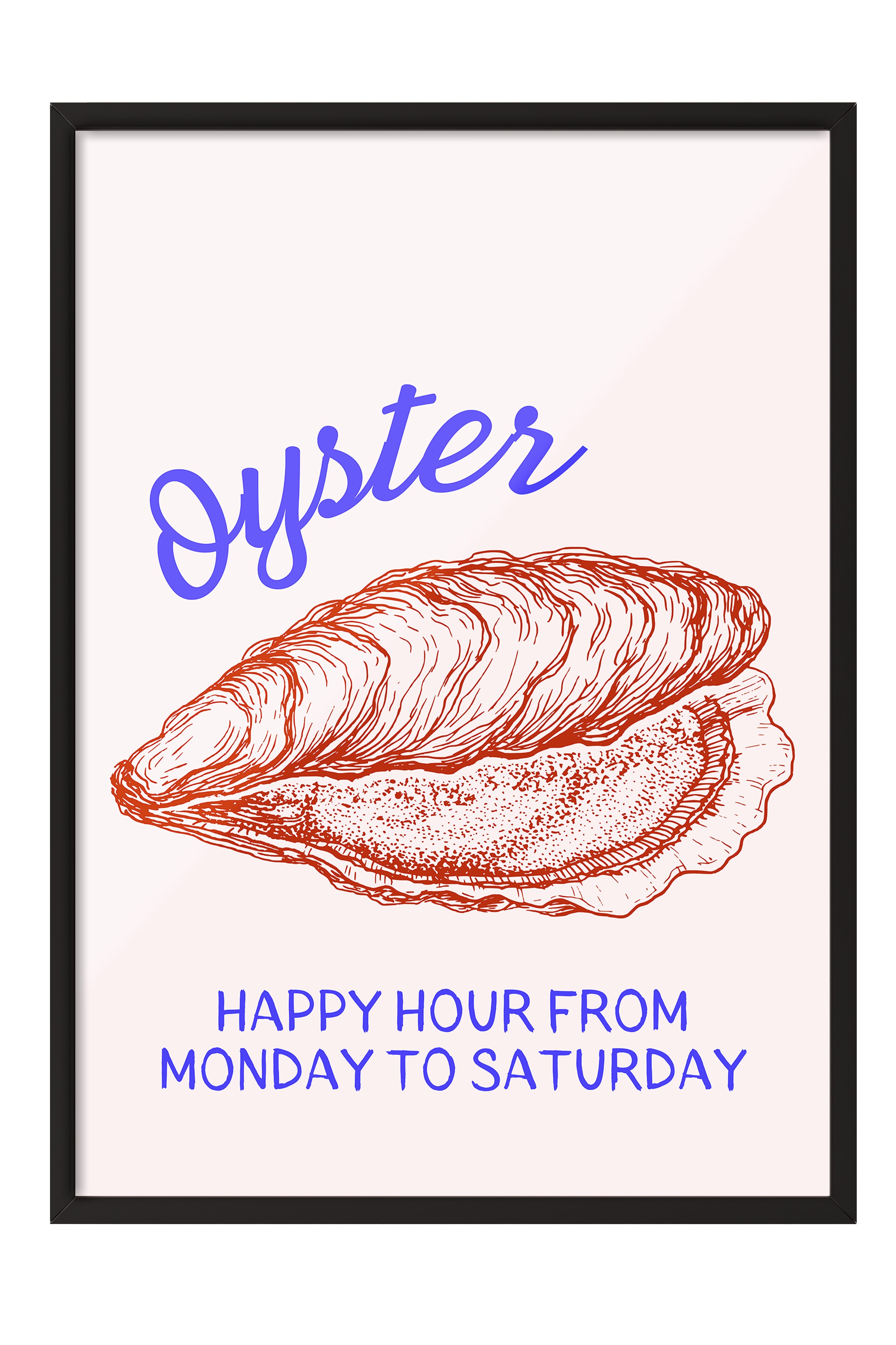 Siyah Çerçeveli Tablo, İstiridye, Metin, illüstrasyon, Minimalist, Pastel Tonlar, Kırmızı Renk Poster, 2025 Yaz Seçkisi, NO:109819
