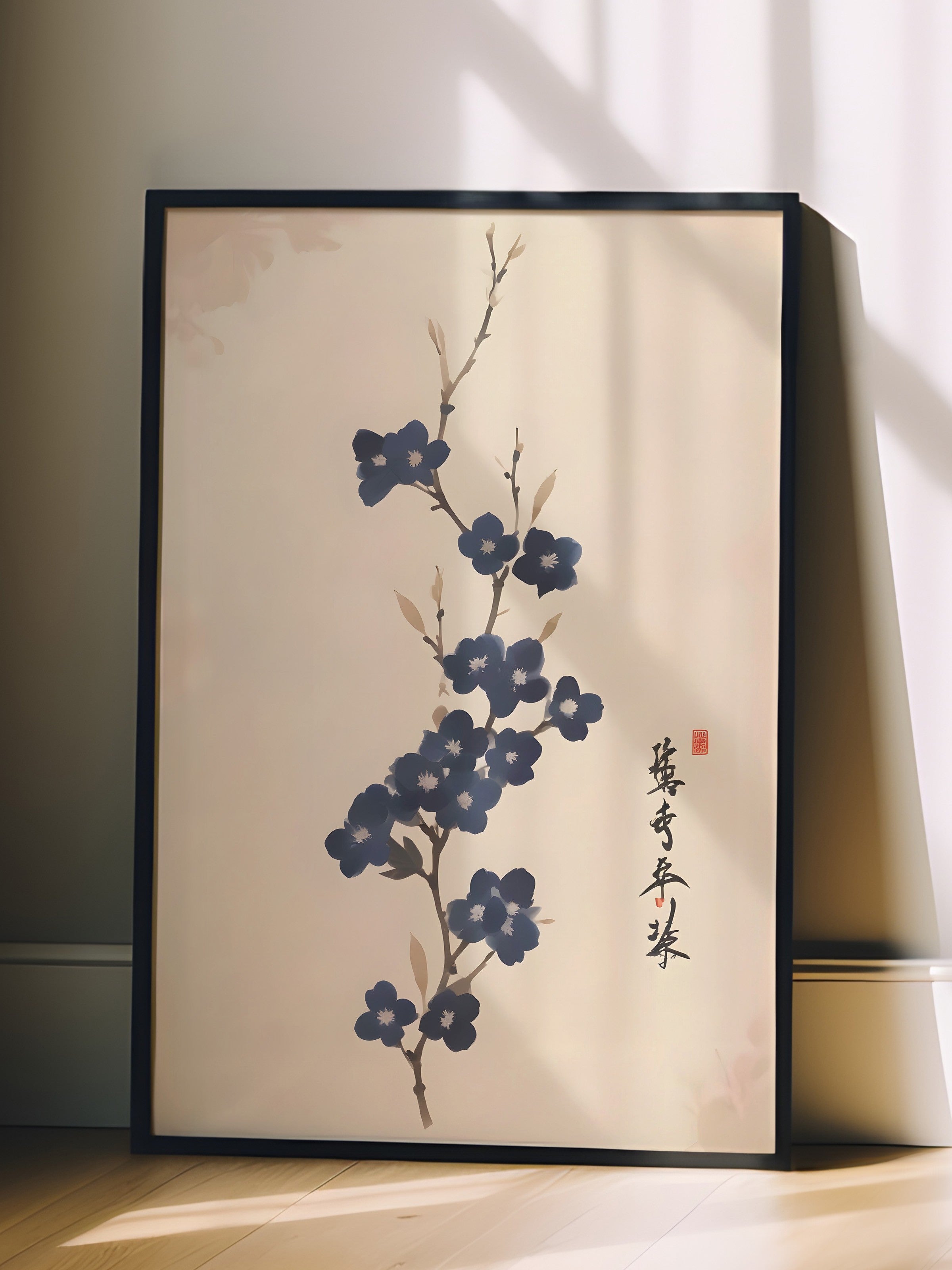 Siyah Çerçeveli Tablo, Japanese Floral Art, Comfort Serisi Poster ve Duvar Tablosu, NO:108919