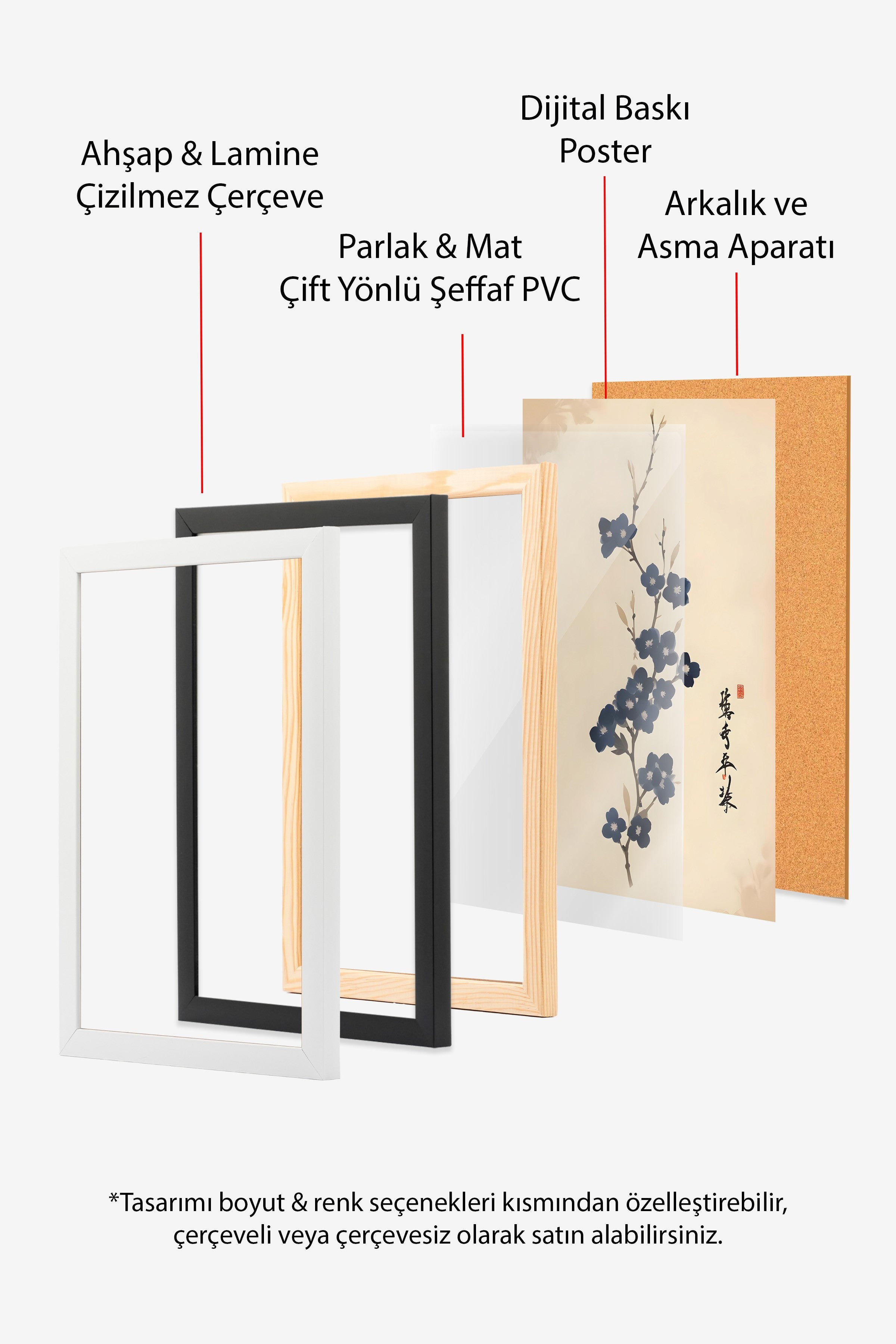 Siyah Çerçeveli Tablo, Japanese Floral Art, Comfort Serisi Poster ve Duvar Tablosu, NO:108919