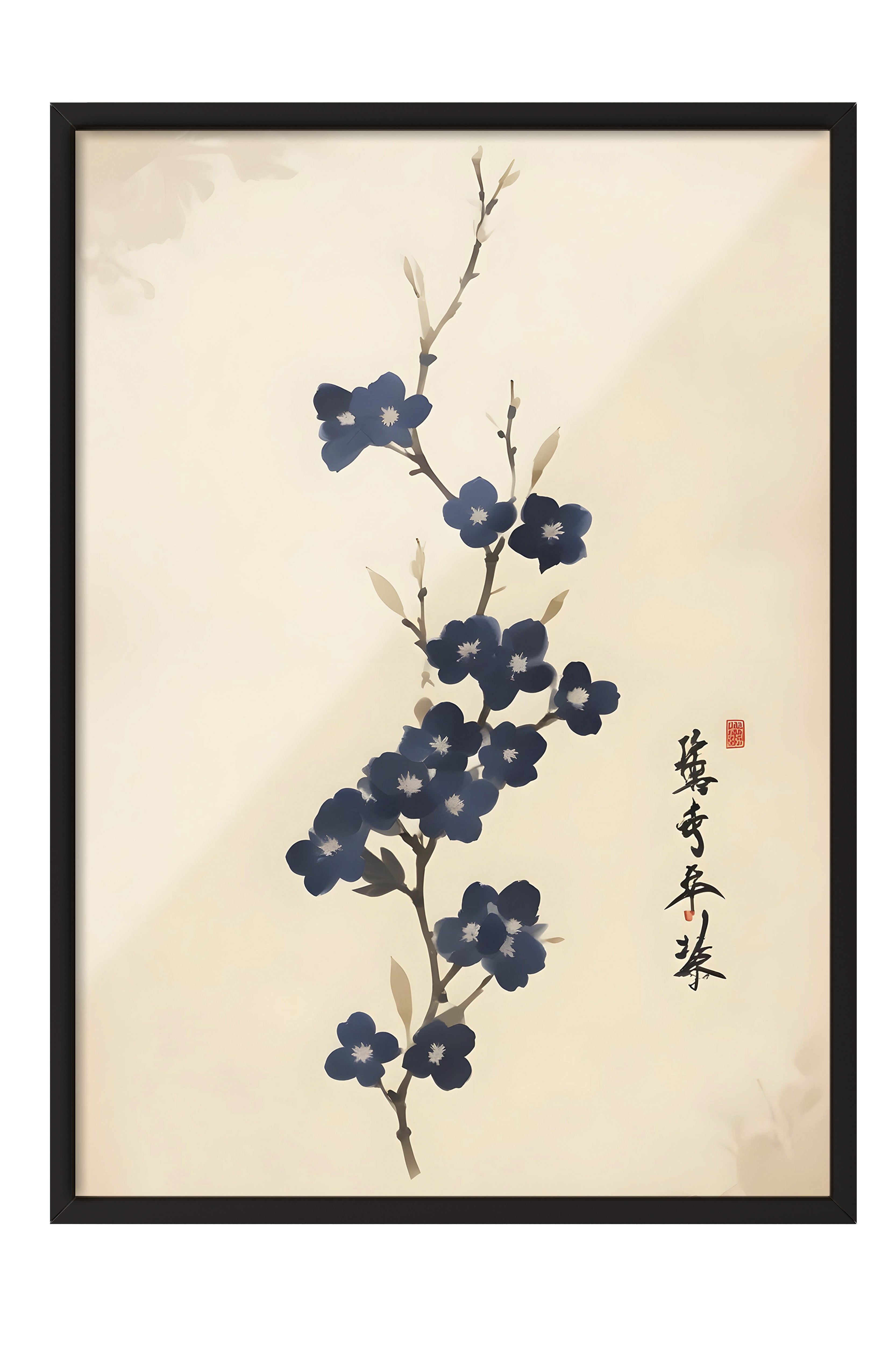 Siyah Çerçeveli Tablo, Japanese Floral Art, Comfort Serisi Poster ve Duvar Tablosu, NO:108919