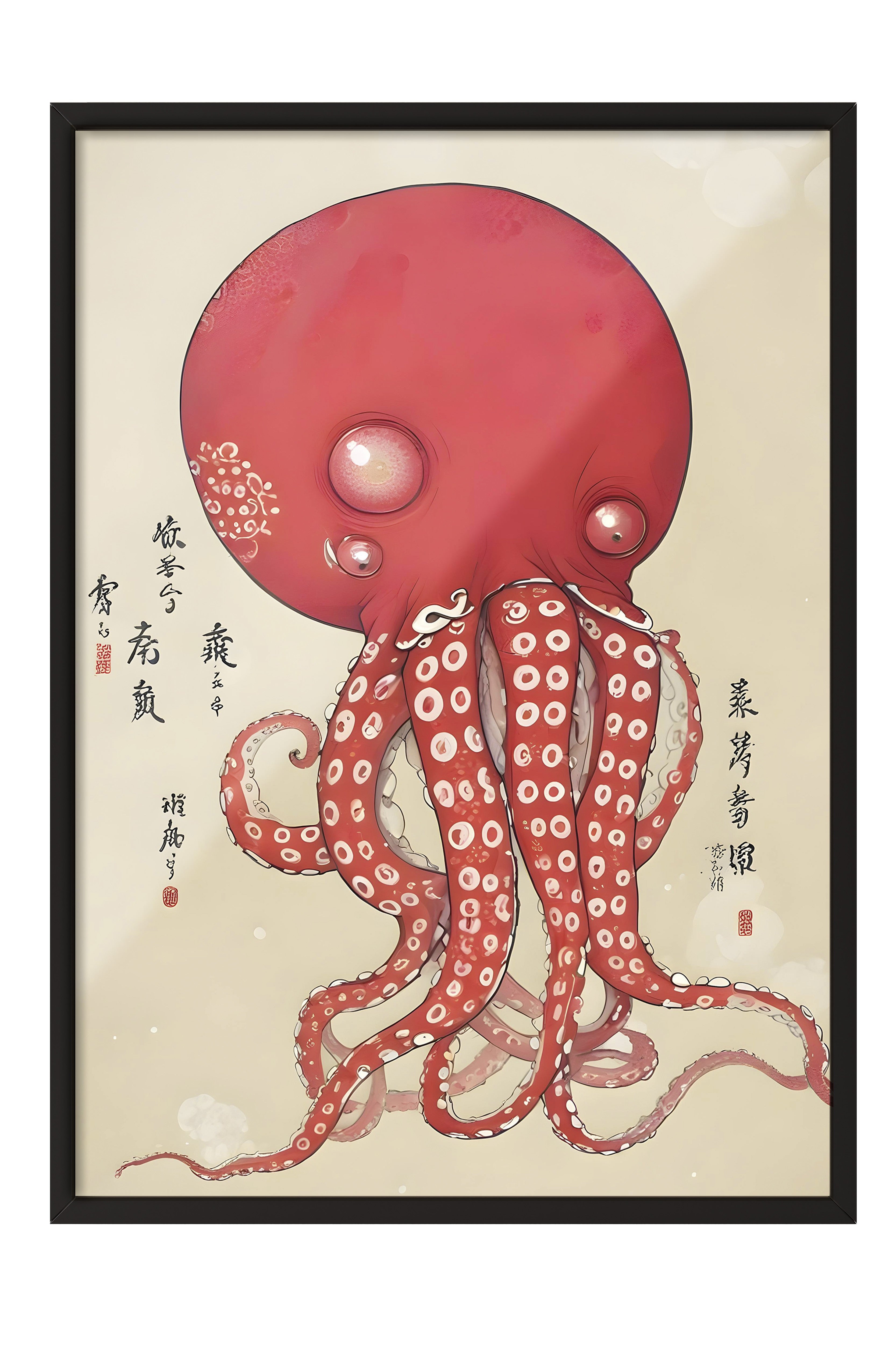 Siyah Çerçeveli Tablo, Japanese Octopus, Comfort Serisi Poster ve Duvar Tablosu, NO:108922