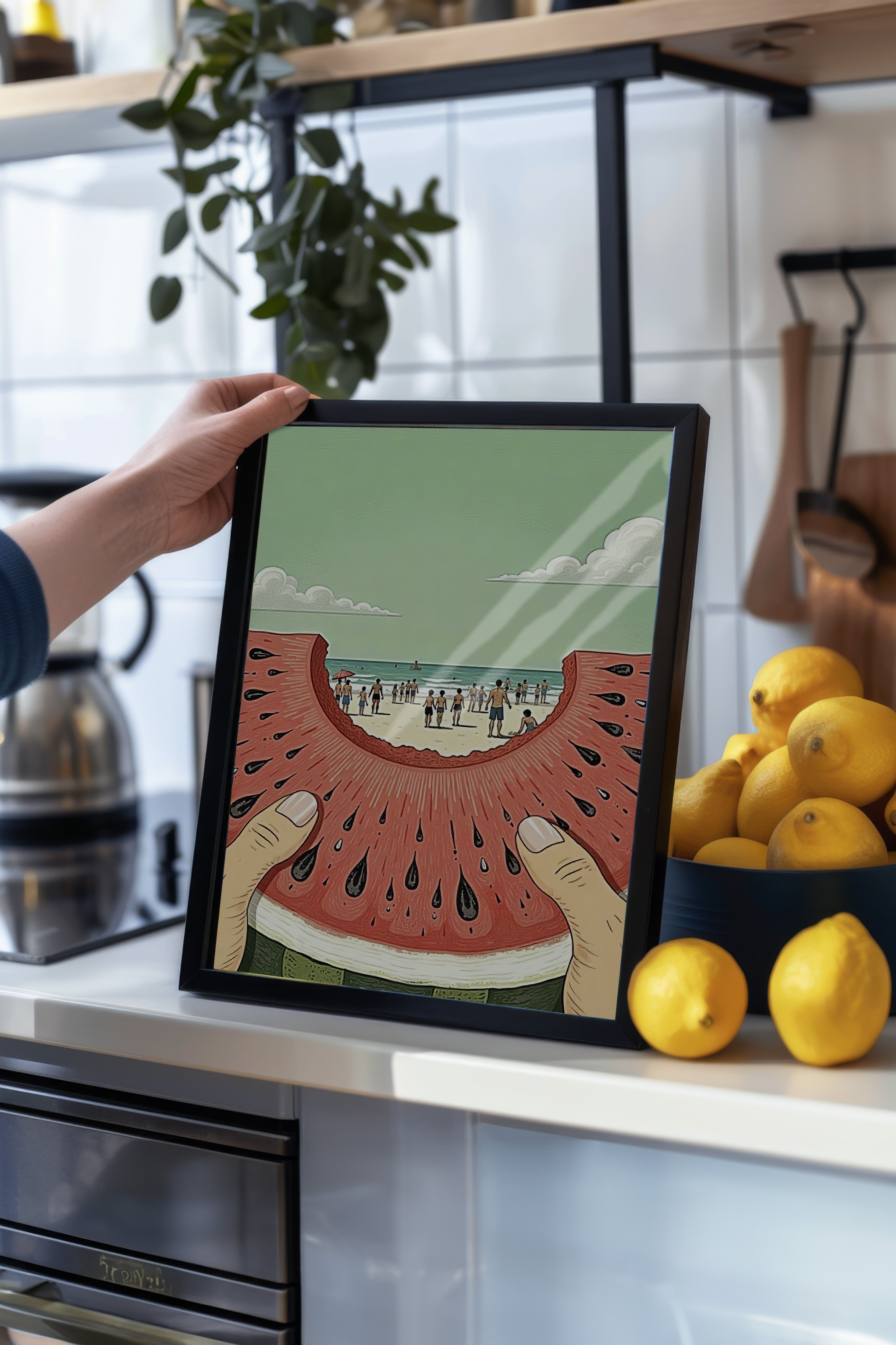 Siyah Çerçeveli Tablo, Karpuz Dilimi, İllüstrasyon, Maximalist, Kırmızı Renk Poster, 2025 Yaz Seçkisi, NO:109773