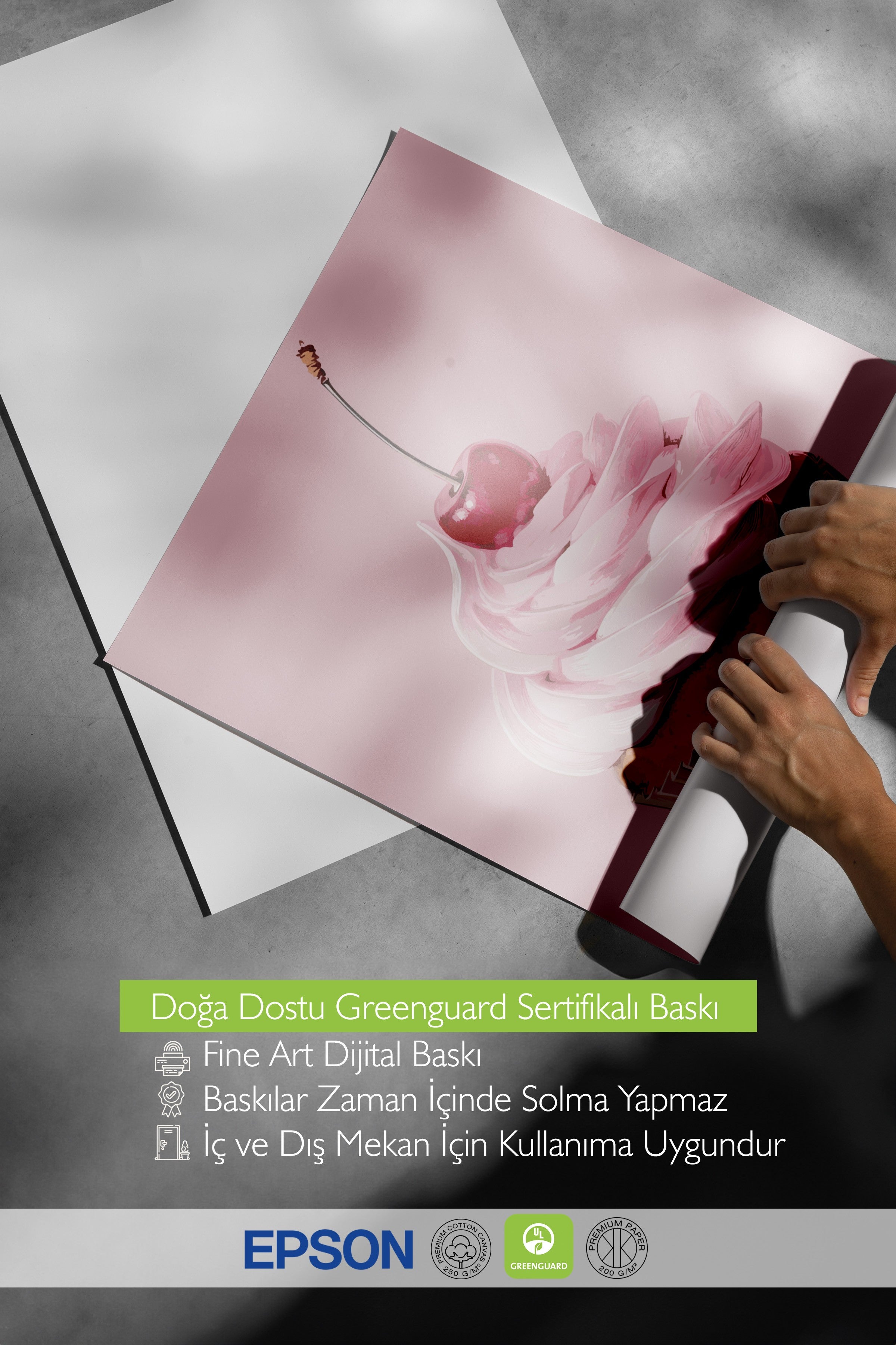Siyah Çerçeveli Tablo, Kek, Kiraz, illüstrasyon, Pembe, Pastel Tonlar Renk Poster, 2025 Yaz Seçkisi, NO:109868