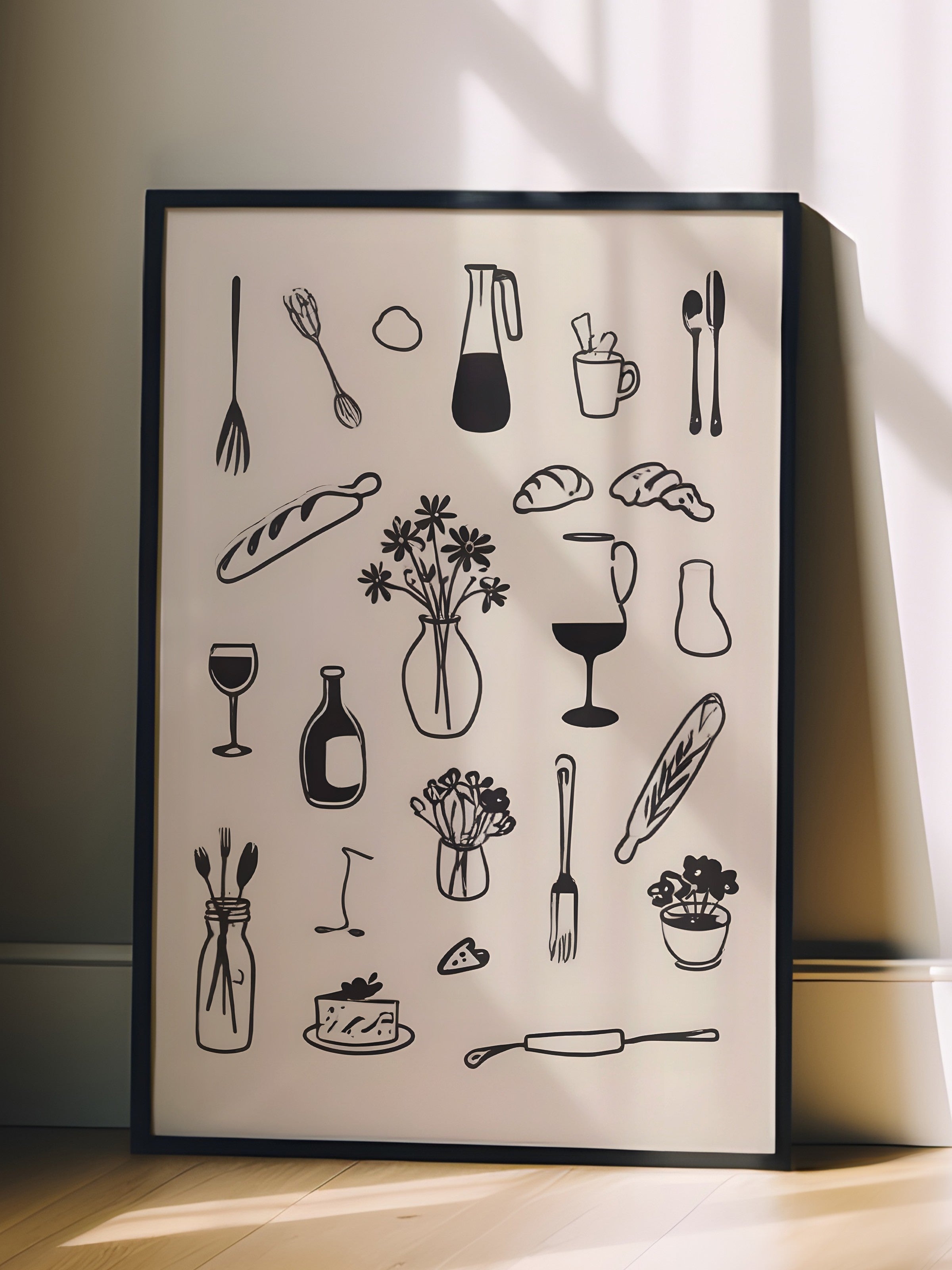 Siyah Çerçeveli Tablo, Kitchenware, Comfort Serisi Mutfak Duvar Tablosu, NO:109114