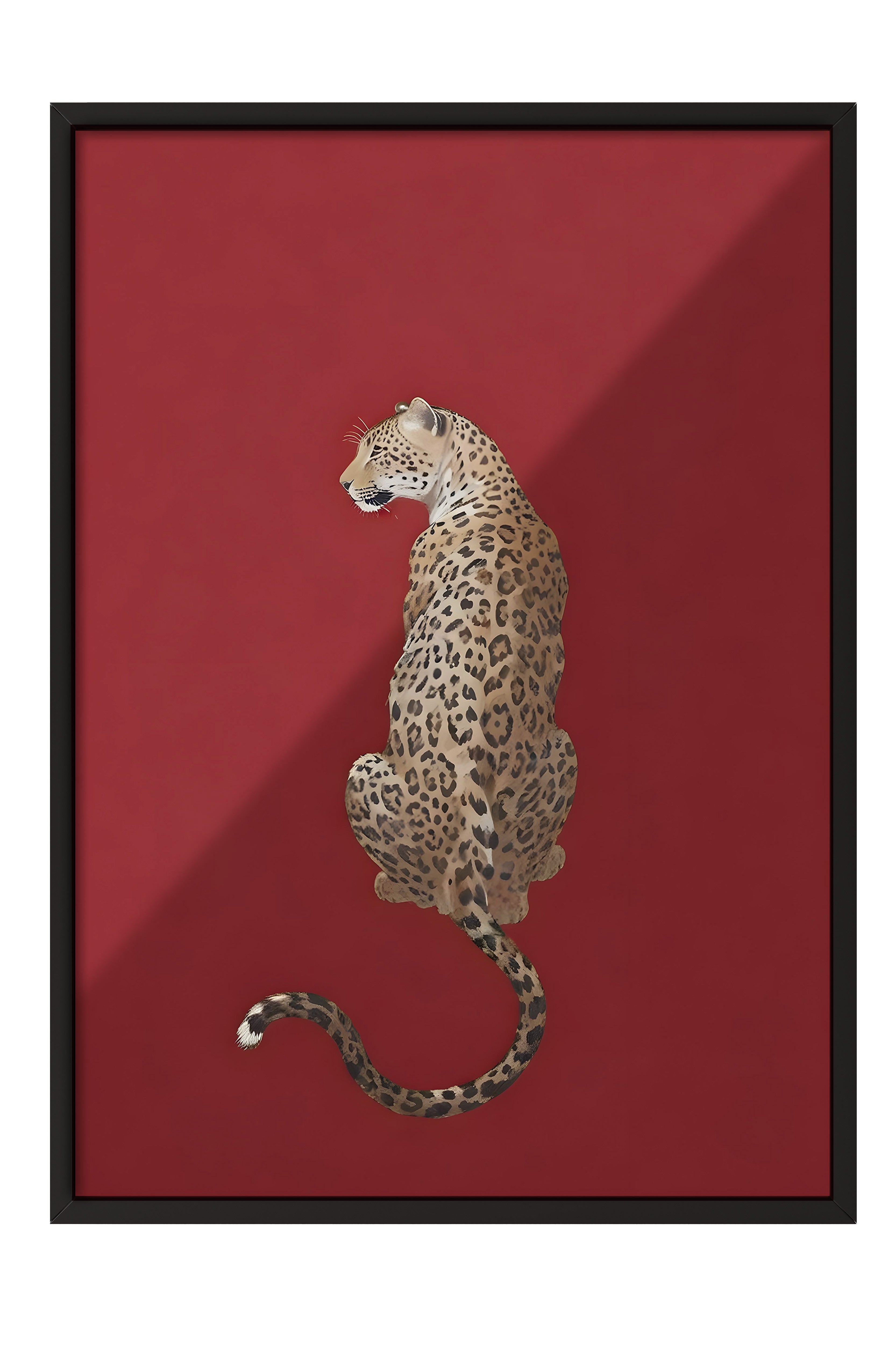 Siyah Çerçeveli Tablo, Kırmızı Leopar, Comfort Serisi Poster ve Duvar Tablosu, NO:108954