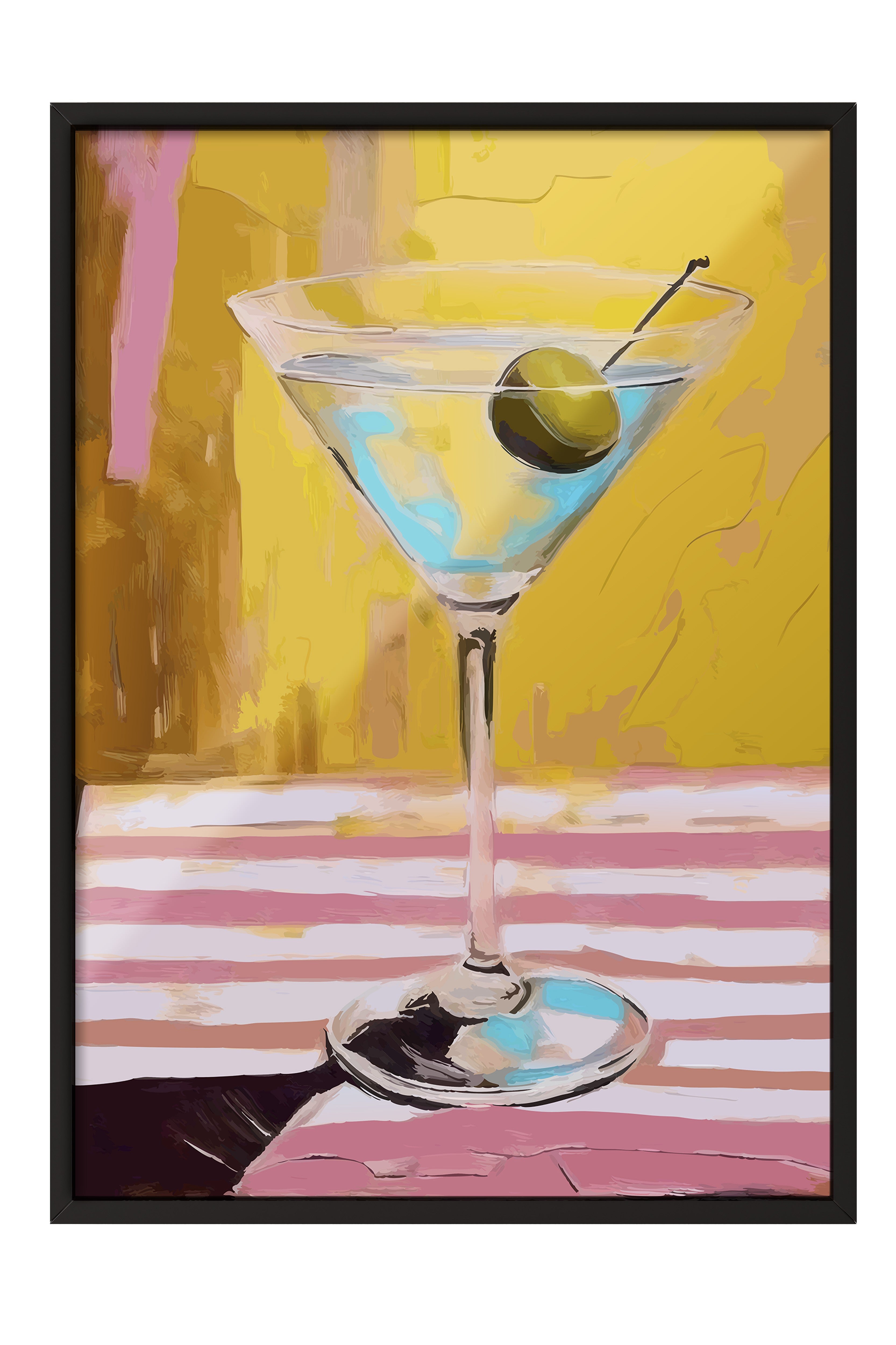 Siyah Çerçeveli Tablo, Martini bardağı, Zeytin, Masa örtüsü, Acrylic Painting, Sarı, Pembe Renk Poster, 2025 Yaz Seçkisi, NO:109867