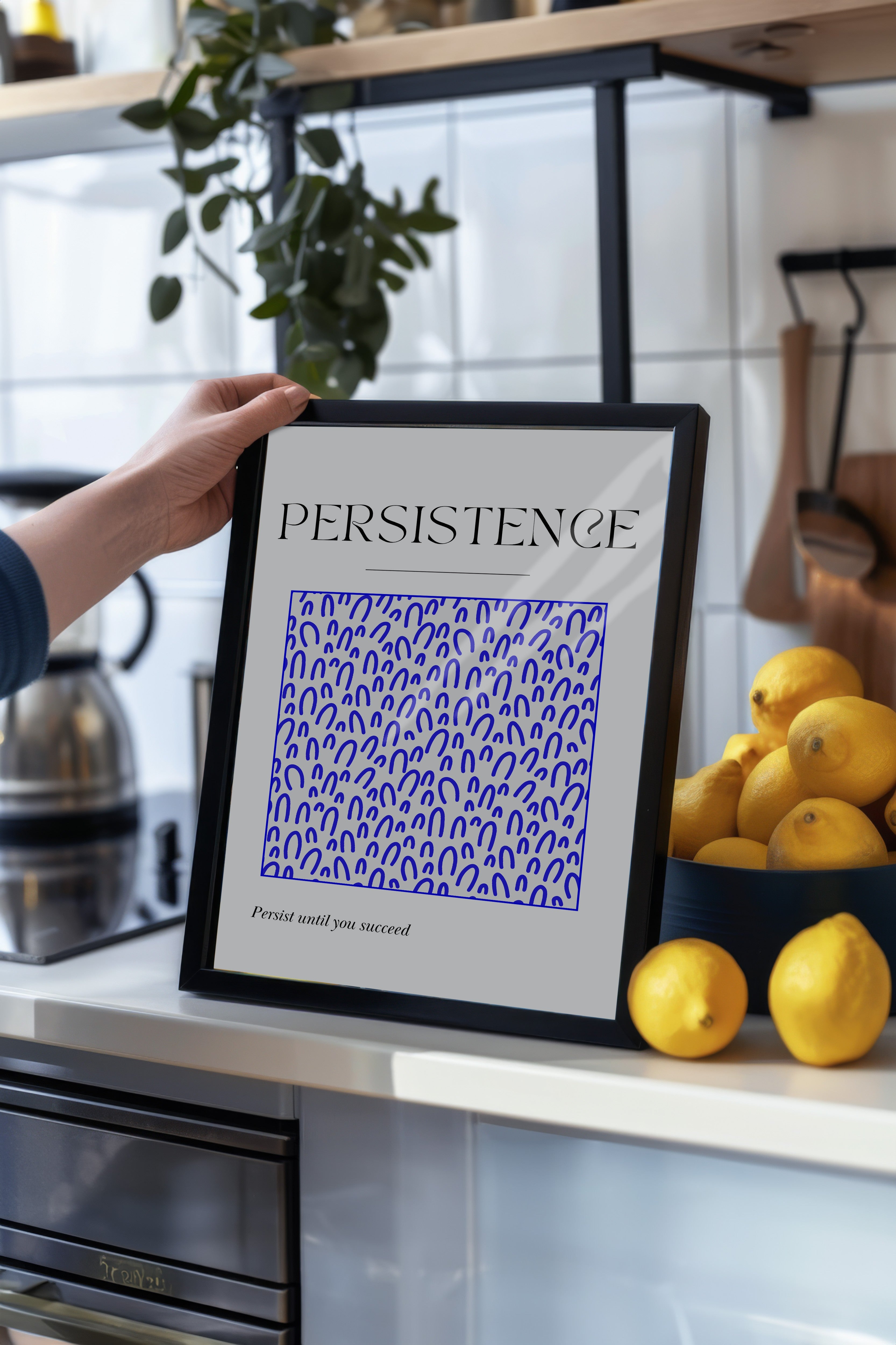 Siyah Çerçeveli Tablo, Metin, Desen, Minimalist, Typography-Based, Beyaz, Mavi Renk Poster, 2025 Yaz Seçkisi, NO:109850