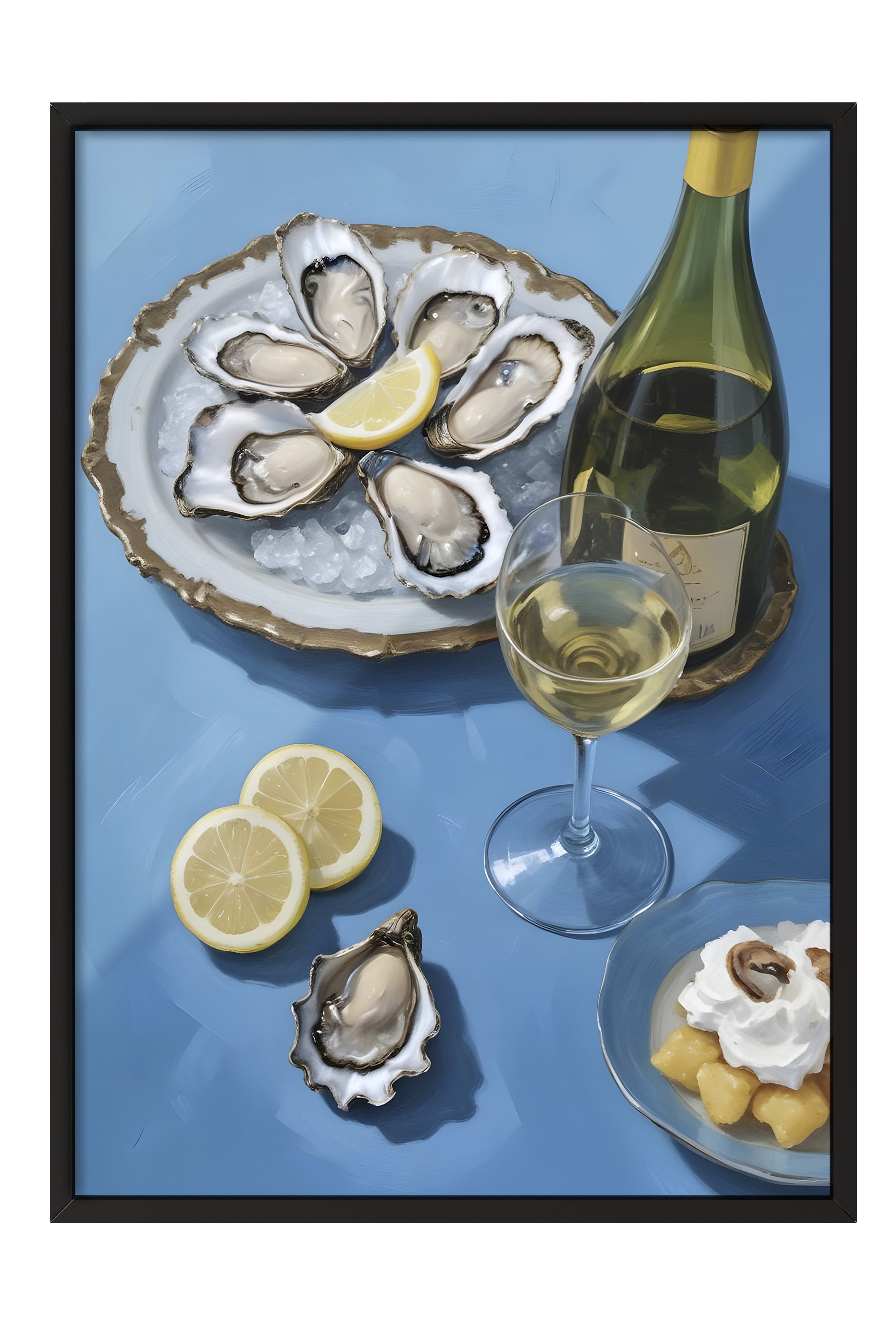 Siyah Çerçeveli Tablo, Mussel With A Broken Glass, Comfort Serisi Mutfak Duvar Tablosu, NO:109155