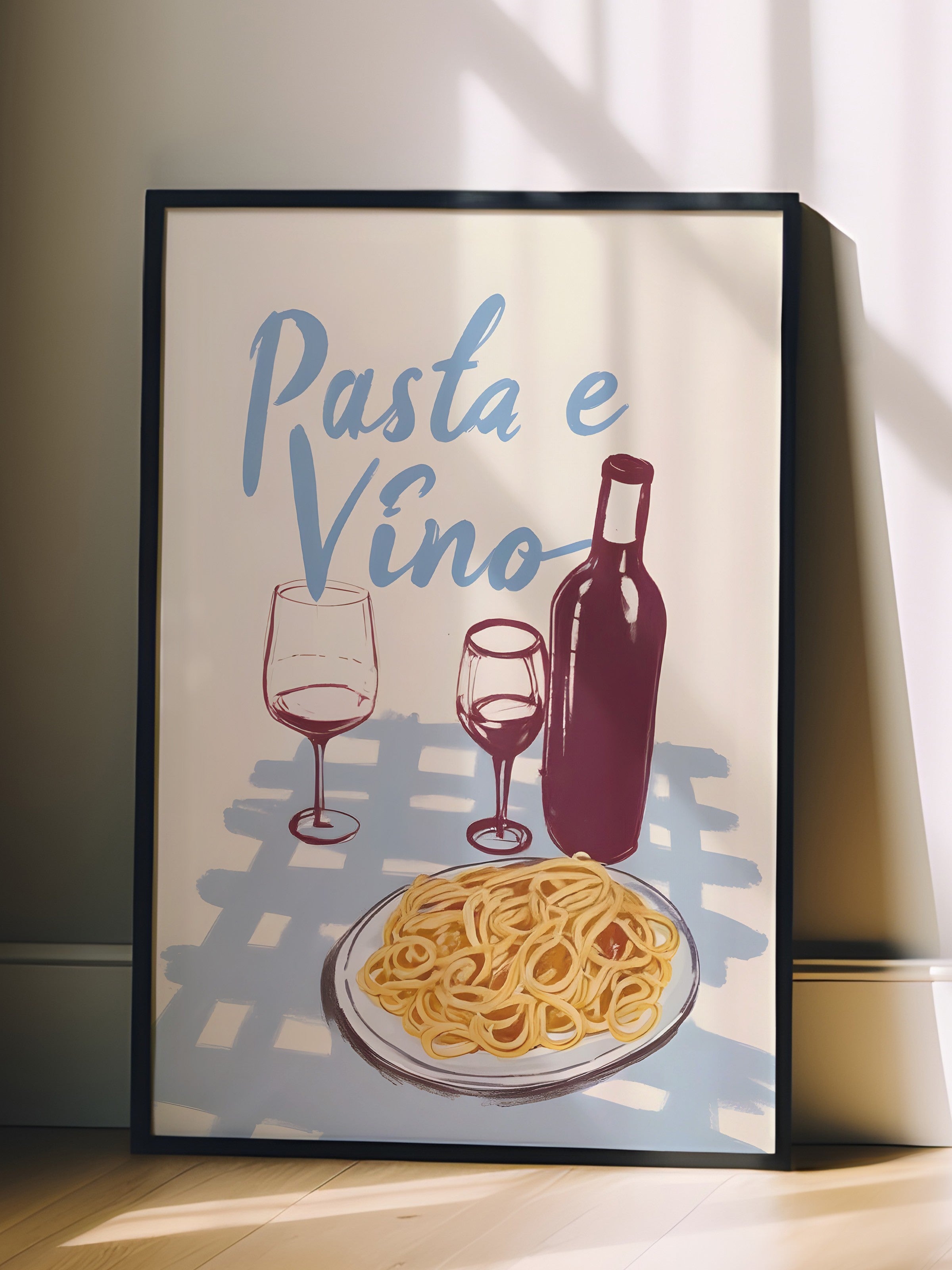 Siyah Çerçeveli Tablo, Pasta E Vino, Comfort Serisi Mutfak Duvar Tablosu, NO:109123