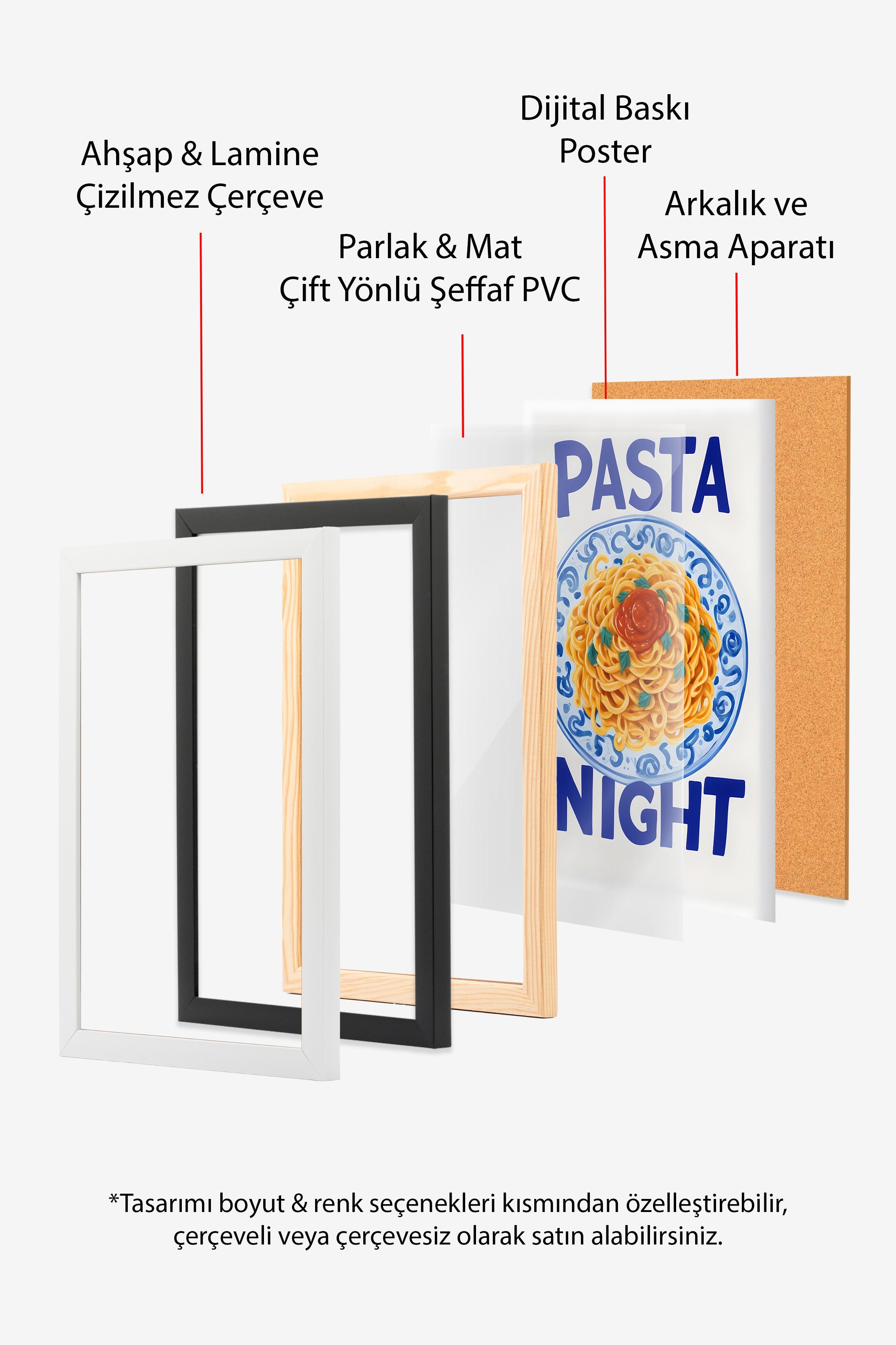 Siyah Çerçeveli Tablo, Pasta Night, Comfort Serisi Mutfak Duvar Tablosu, NO:109082