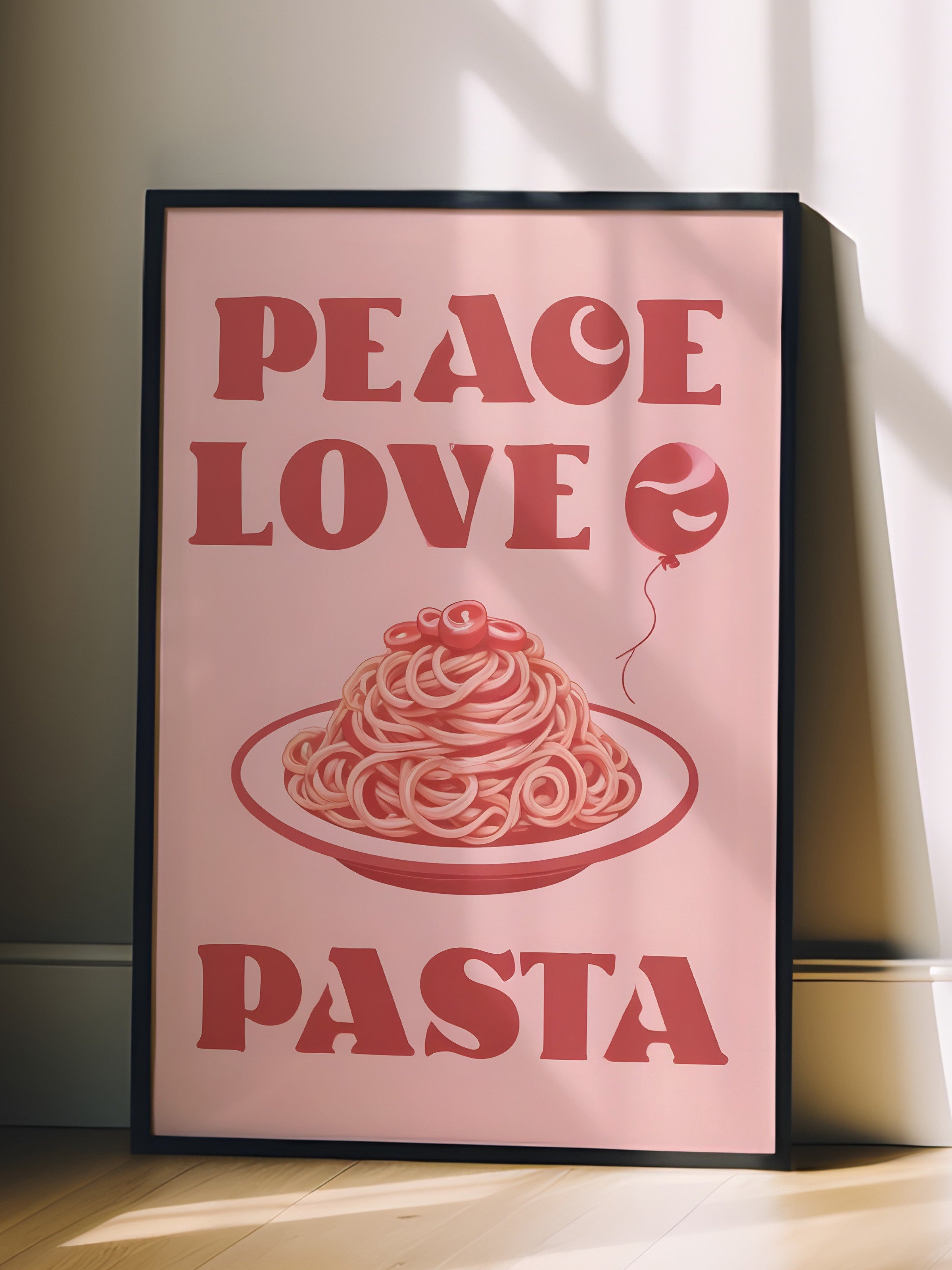 Siyah Çerçeveli Tablo, Peace Love Pasta, Comfort Serisi Mutfak Duvar Tablosu, NO:109093