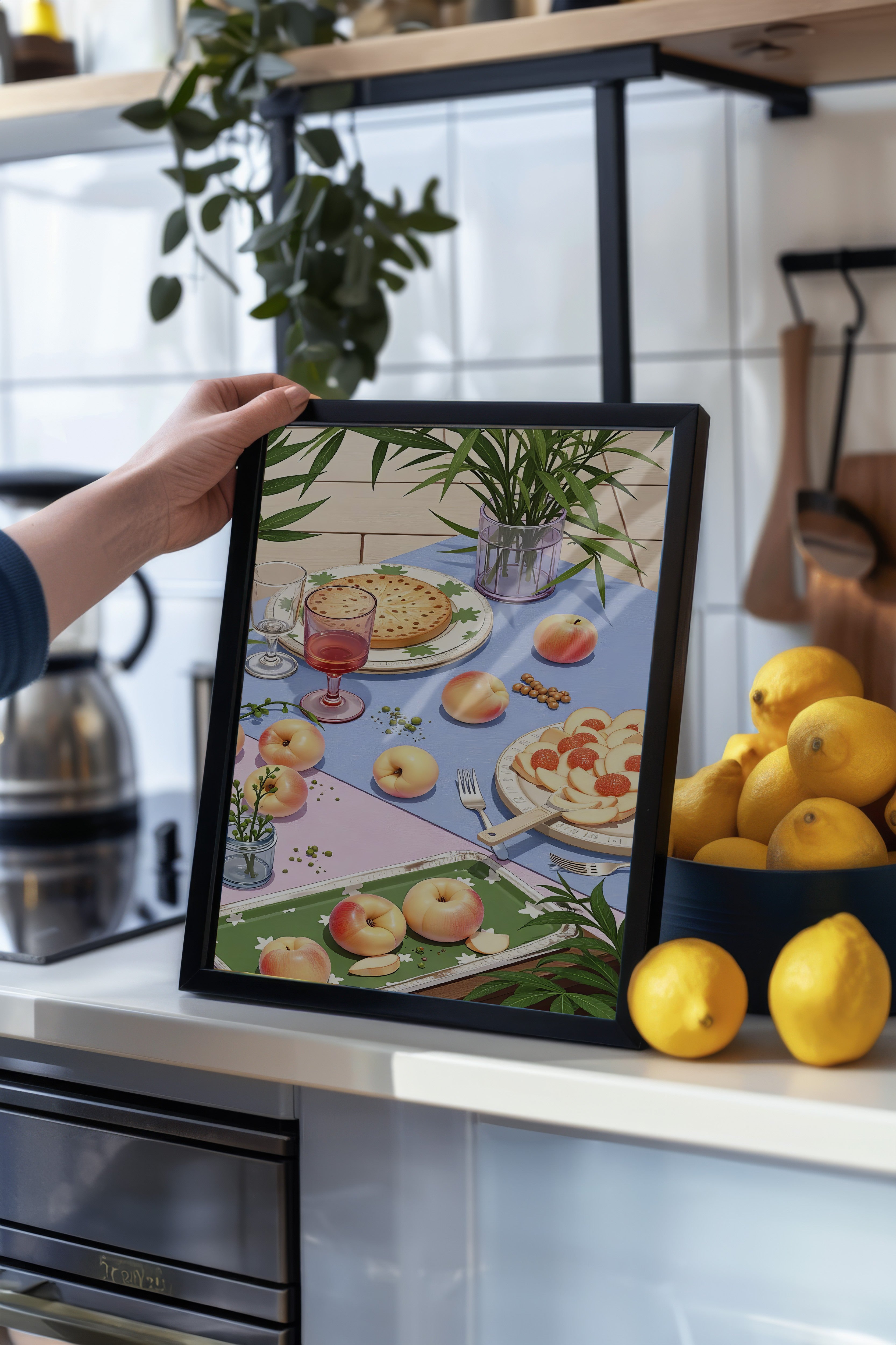 Siyah Çerçeveli Tablo, Piknik, İllüstrasyon, Maximalist, sarı Renk Poster, 2025 Yaz Seçkisi, NO:109781
