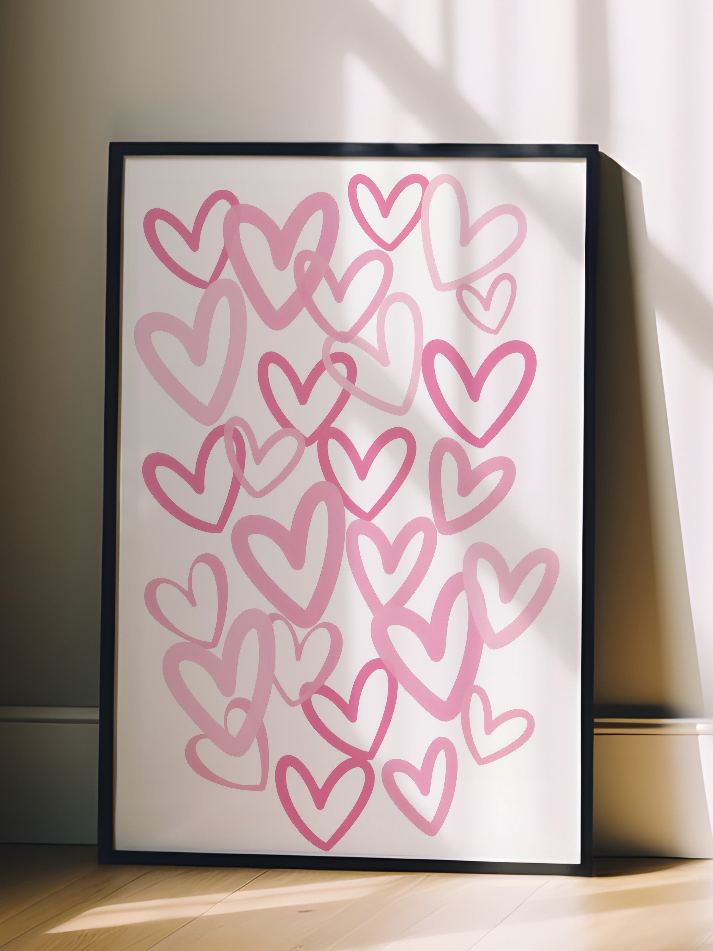 Siyah Çerçeveli Tablo, Pink Hearts, Comfort Serisi Poster ve Duvar Tablosu, NO:108944