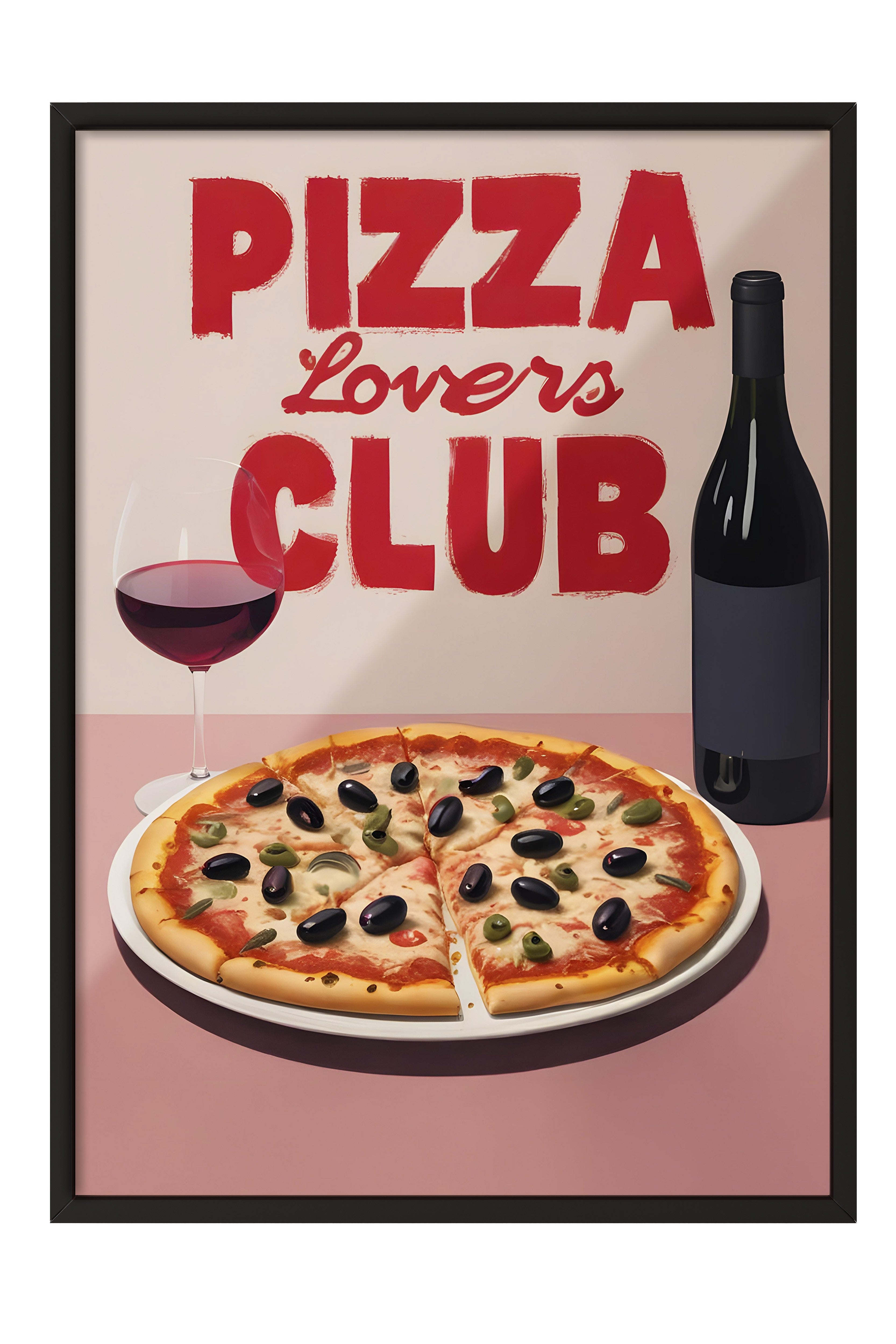 Siyah Çerçeveli Tablo, Pizza Lovers Club, Comfort Serisi Mutfak Duvar Tablosu, NO:109072