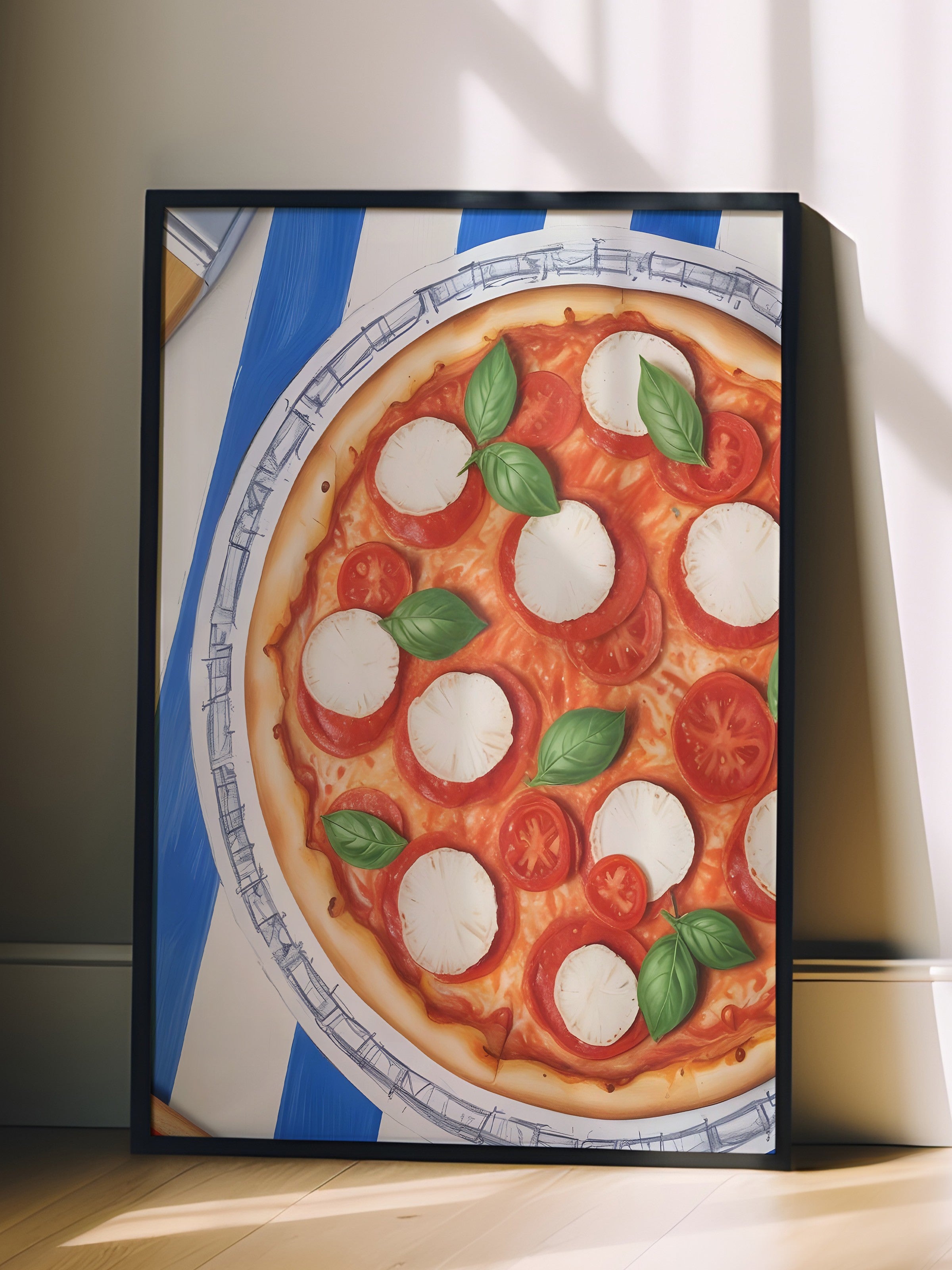 Siyah Çerçeveli Tablo, Pizza Plate, Comfort Serisi Mutfak Duvar Tablosu, NO:109103