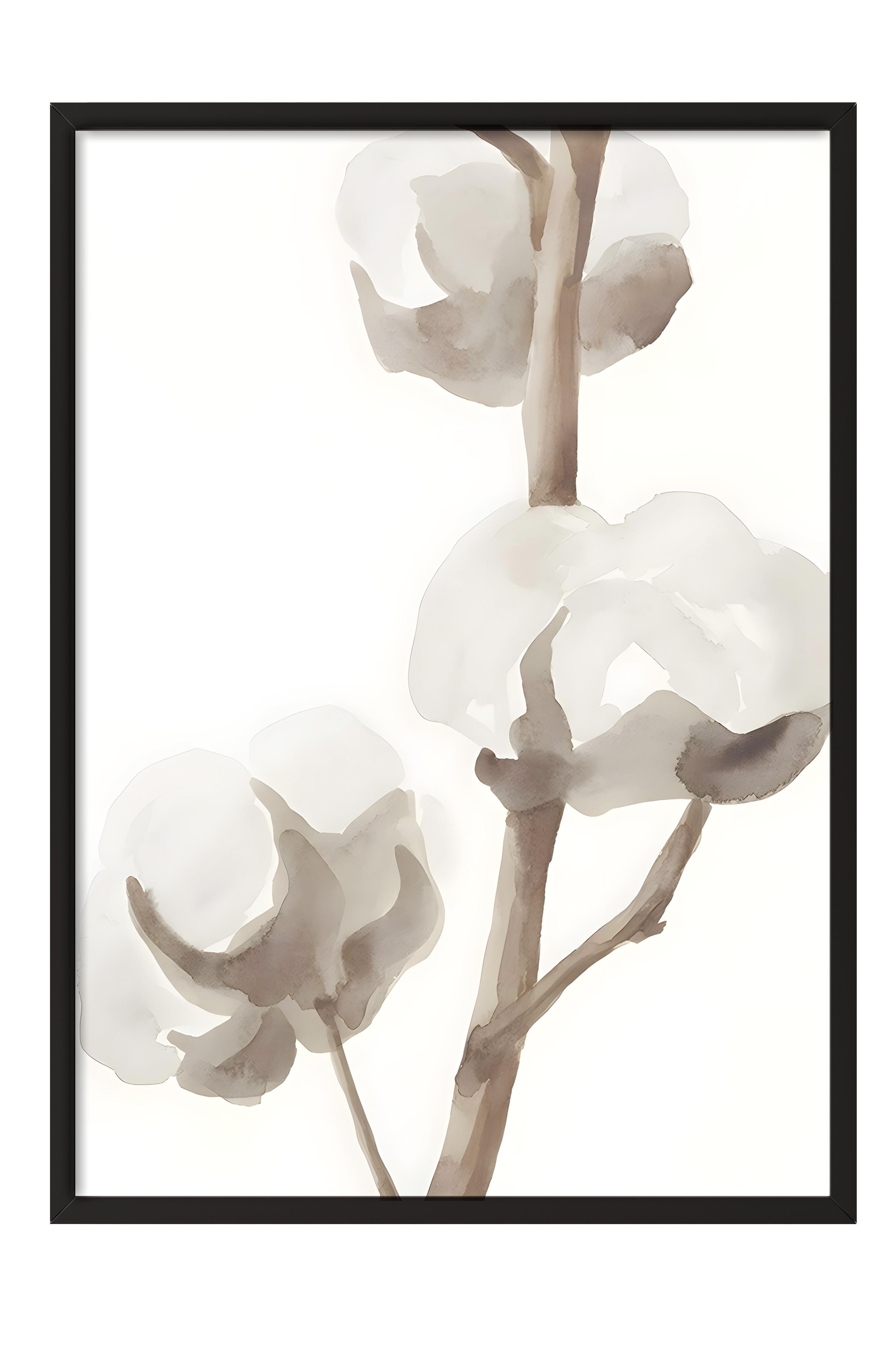 Siyah Çerçeveli Tablo, Poster ve Çerçeve Seti, Aquarelle Cotton Flowers Comfort Serisi NO:108584