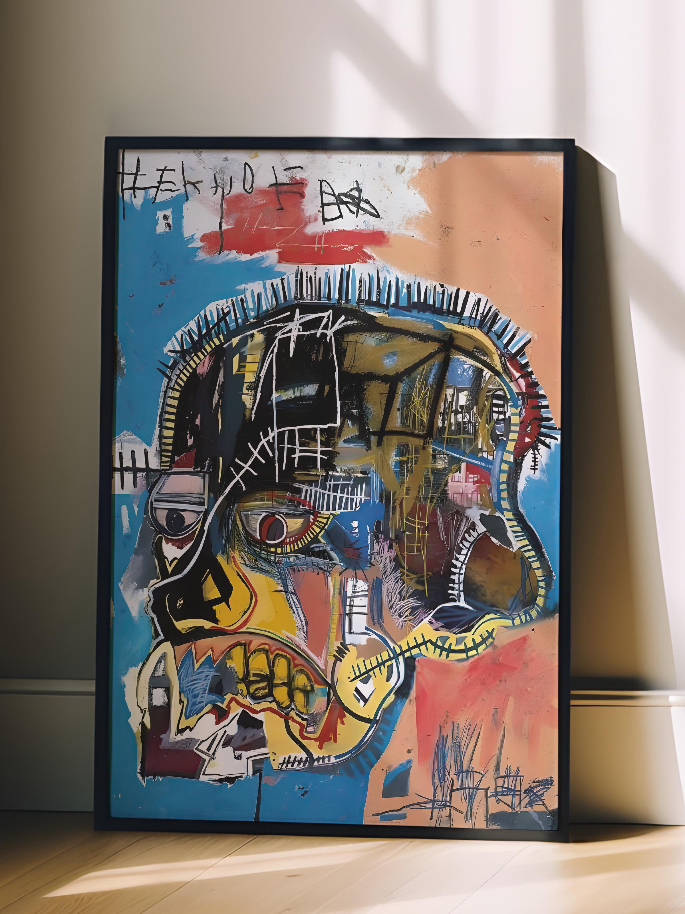 Siyah Çerçeveli Tablo, Poster ve Çerçeve Seti, Basquiat Skull Comfort Serisi NO:108692