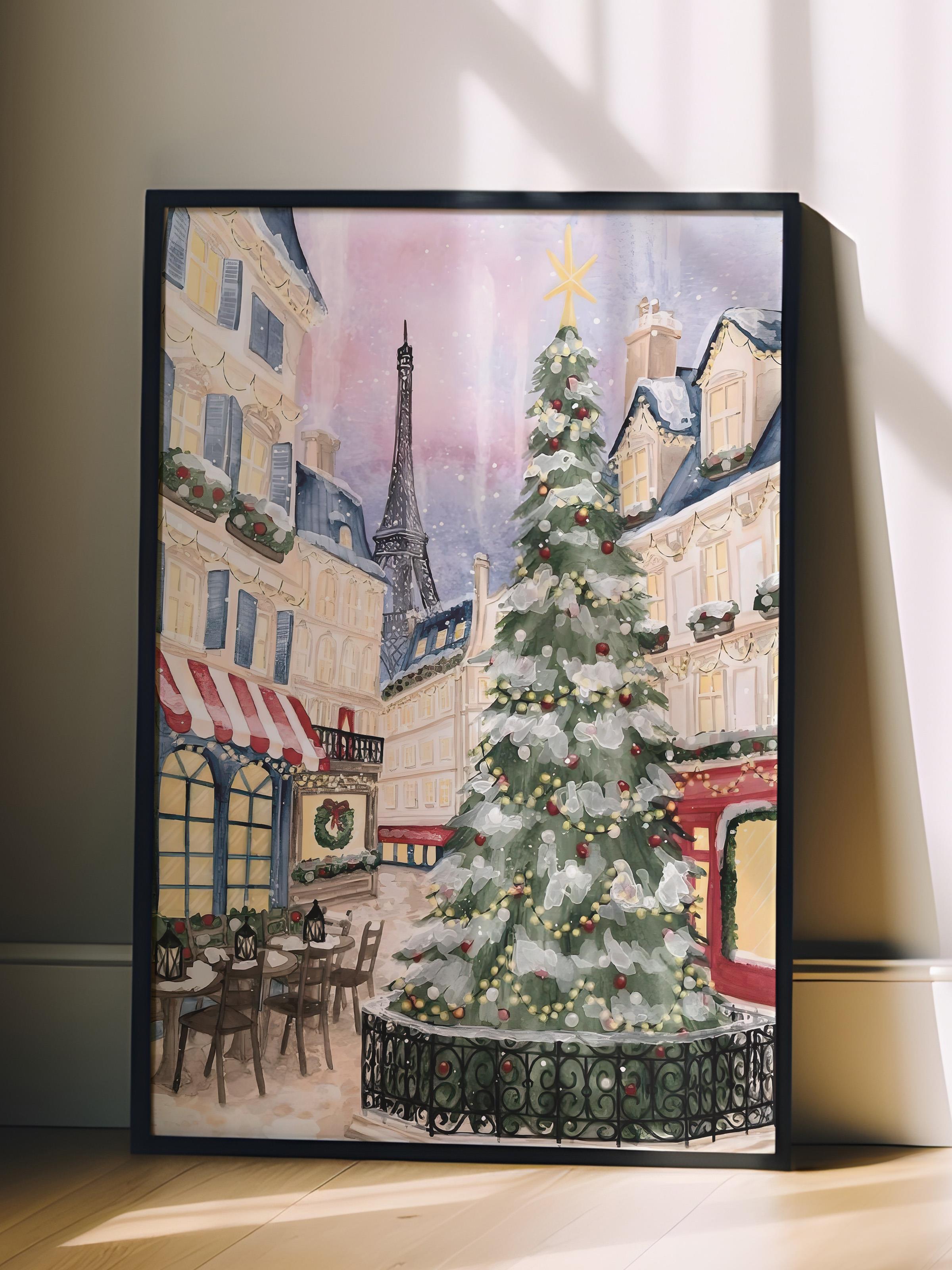 Siyah Çerçeveli Tablo, Yılbaşı Poster, Yılbaşı Dekoru,Christmas in Town Comfort Serisi NO:108658
